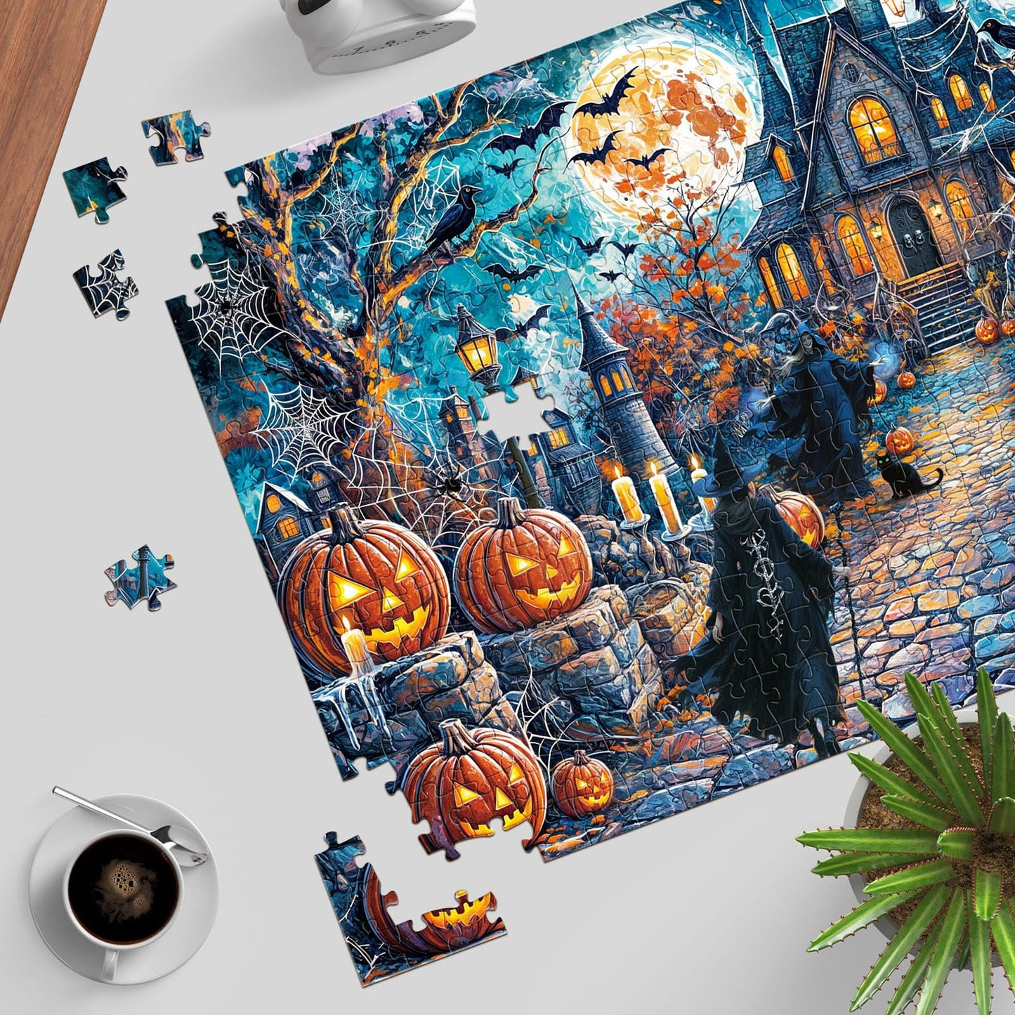 TangMosaic Puzzles for Adults 1000 Pieces, Haunted Halloween Night House Jigsaw Puzzles, Fun Horror Challenging Puzzle, Halloween Puzzles Gift, Home Decoration Puzzle, Interlock Perfectly No Dust