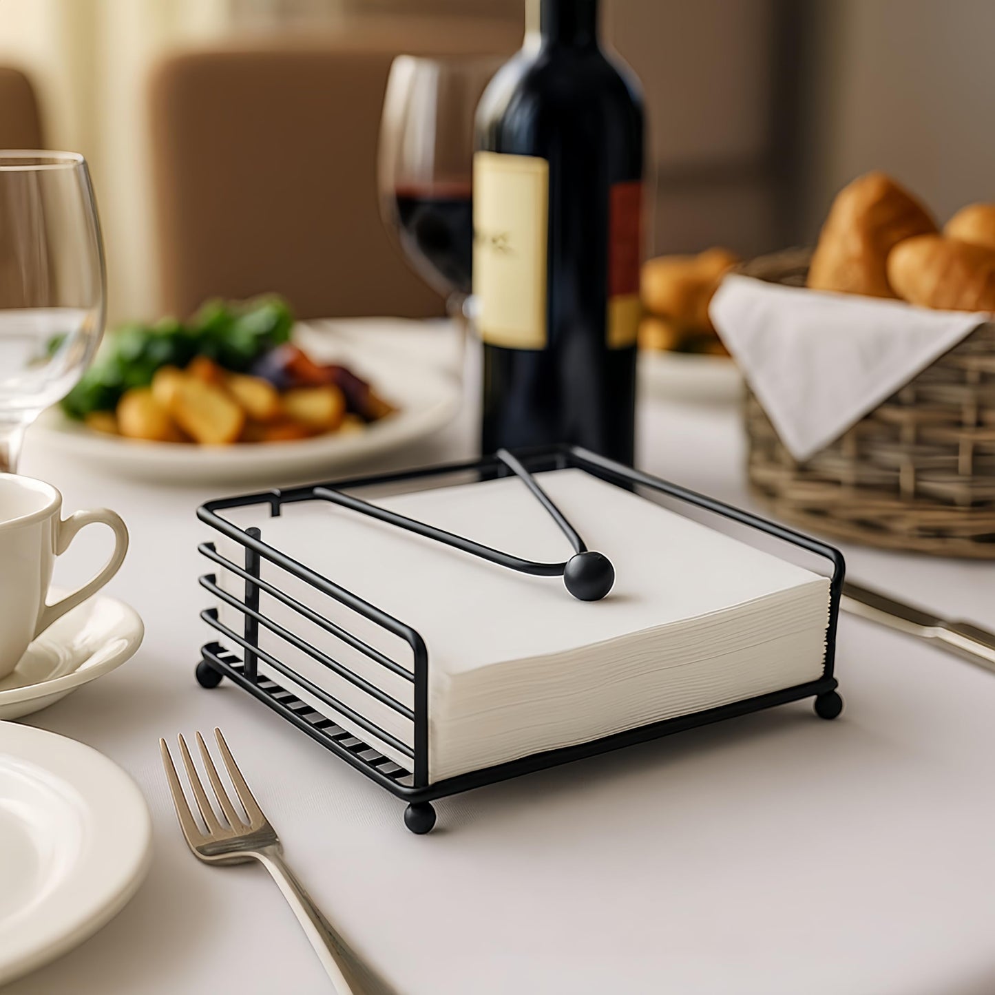 Fengzhe Napkin Holder for Table, Suitable for Kitchen, Restaurant, and Outdoor Use, Paper Cocktail Napkin Holder that Matches Various Dining Room Decor Styles, Black (7'' x 7''x 2.75'', Matte Black)