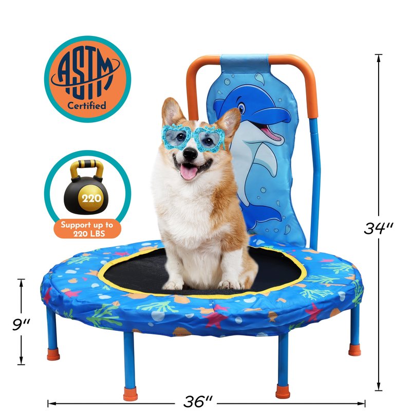 Maotifeys No-Gap 36" Mini Trampoline Toddler Trampolines with Handle for Kids, 36 inch Indoor Garden Small Kid Trampoline Baby Trampolines with Super Safe Cover for Toddlers Ages 2 to 5, Dolphin