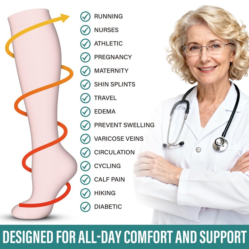 Acture 6 Pack Compression Socks for Women and Men - Knee High for Medical, Running, Nurses, Travel