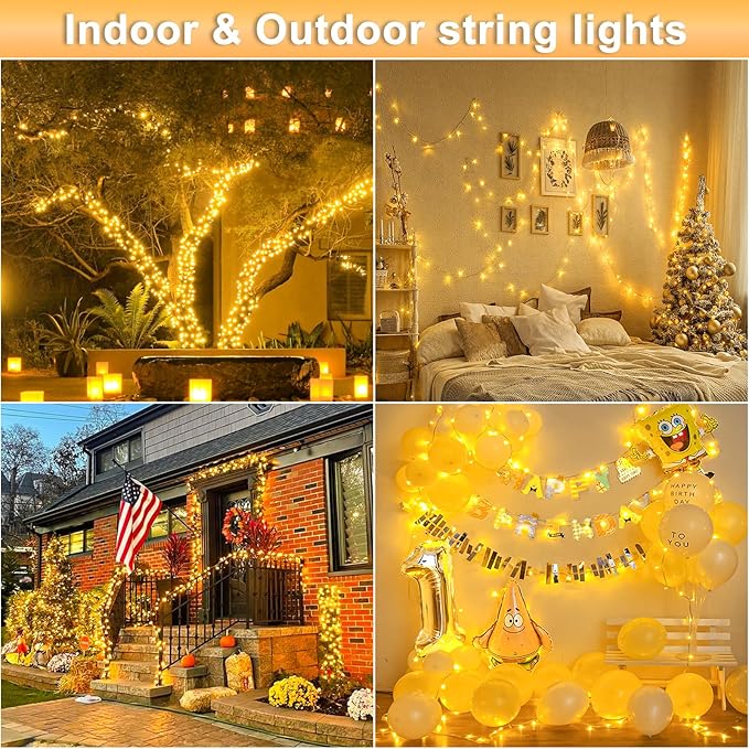 800 LED Christmas Lights Outdoor, Warm White Christmas Lights Indoor 8 Modes 262FT Clear Wire, Plug in Twinkle Fairy String Light for Outside Bedroom Wedding Xmas Tree Party Decorations