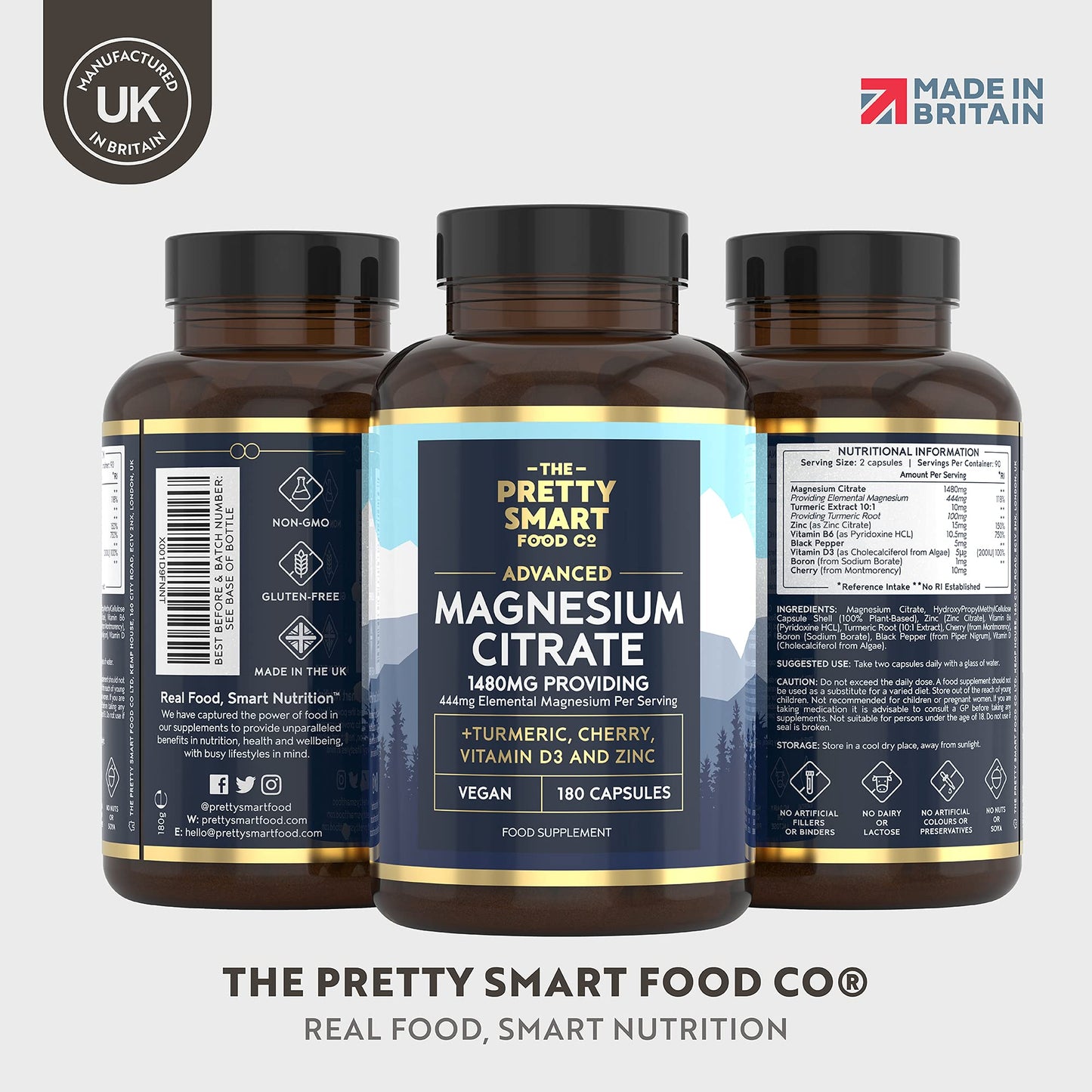 Magnesium Citrate 1480mg – 180 Vegan Magnesium Capsules not Magnesium Tablets – with Turmeric, Zinc, Vitamins D3 & B6 - High Absorption Premium Magnesium Supplements – 90 Day Supply – UK Made