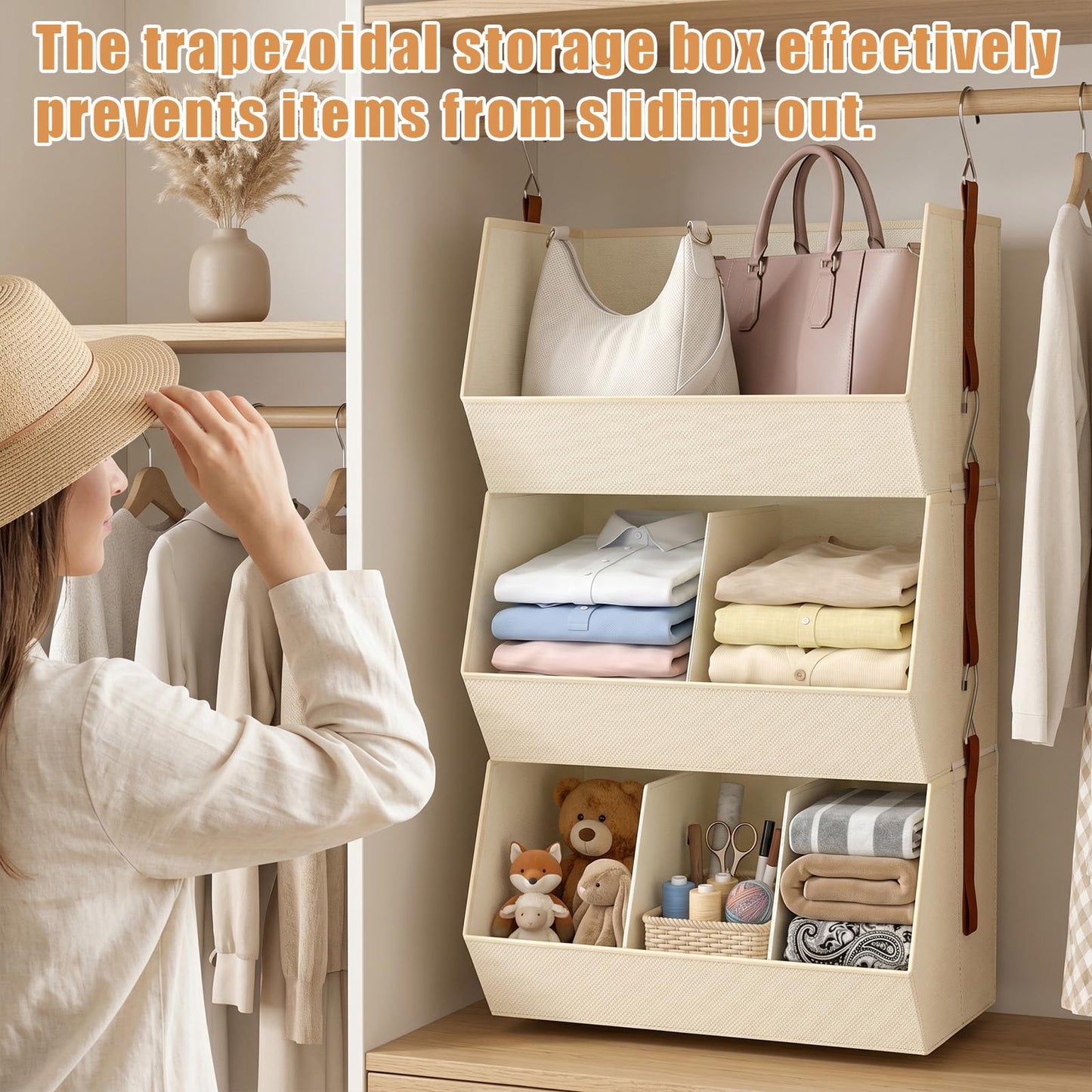 WHEEXIAG Hanging Closet Organizer, Closet Organizers and Storage, Hanging Closet Organizer Extra Large - Fabric Closet Hanging Organizer for Home, Dorm, Rv,Handbags, Underwear, Sock. Beige - 1 Pack