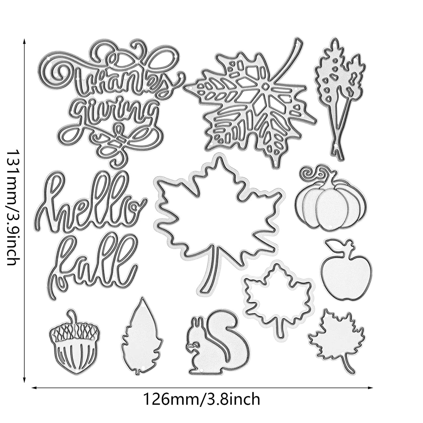 12 Pieces Thanksgiving Metal Cutting Dies Maple Leaf Metal Die Cuts Fall Leaves Thanksgiving Word Cuts Stencils for Fall DIY Scrapbooking Card Making Craft Decorations