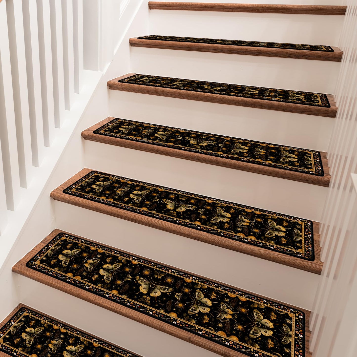 InIsaJace Stair Treads for Wooden Steps, 15 Pack Moth Stair Runners Covers Non Slip Indoor 8" X 30", Washable Carpet Rugs with Silicone Backing for Kids Elders and Dogs