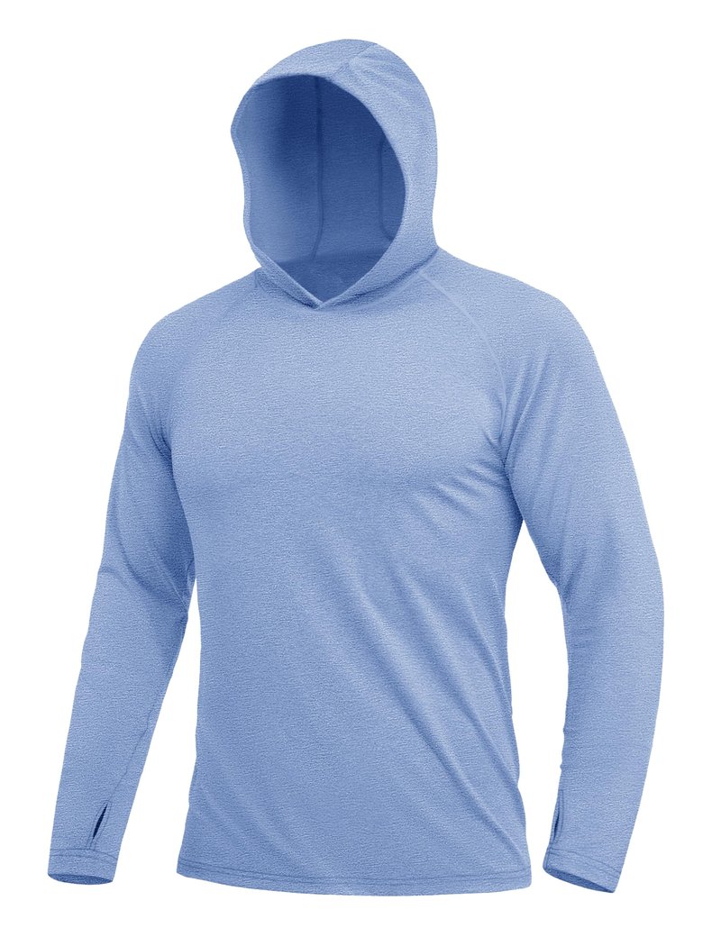 MAGCOMSEN Mens Long Sleeve Sun Hoodie Lightweight UPF 50+ Sun Protection Rash Guard Quick Dry Athletic Swim Water Shirts Light Blue, XL