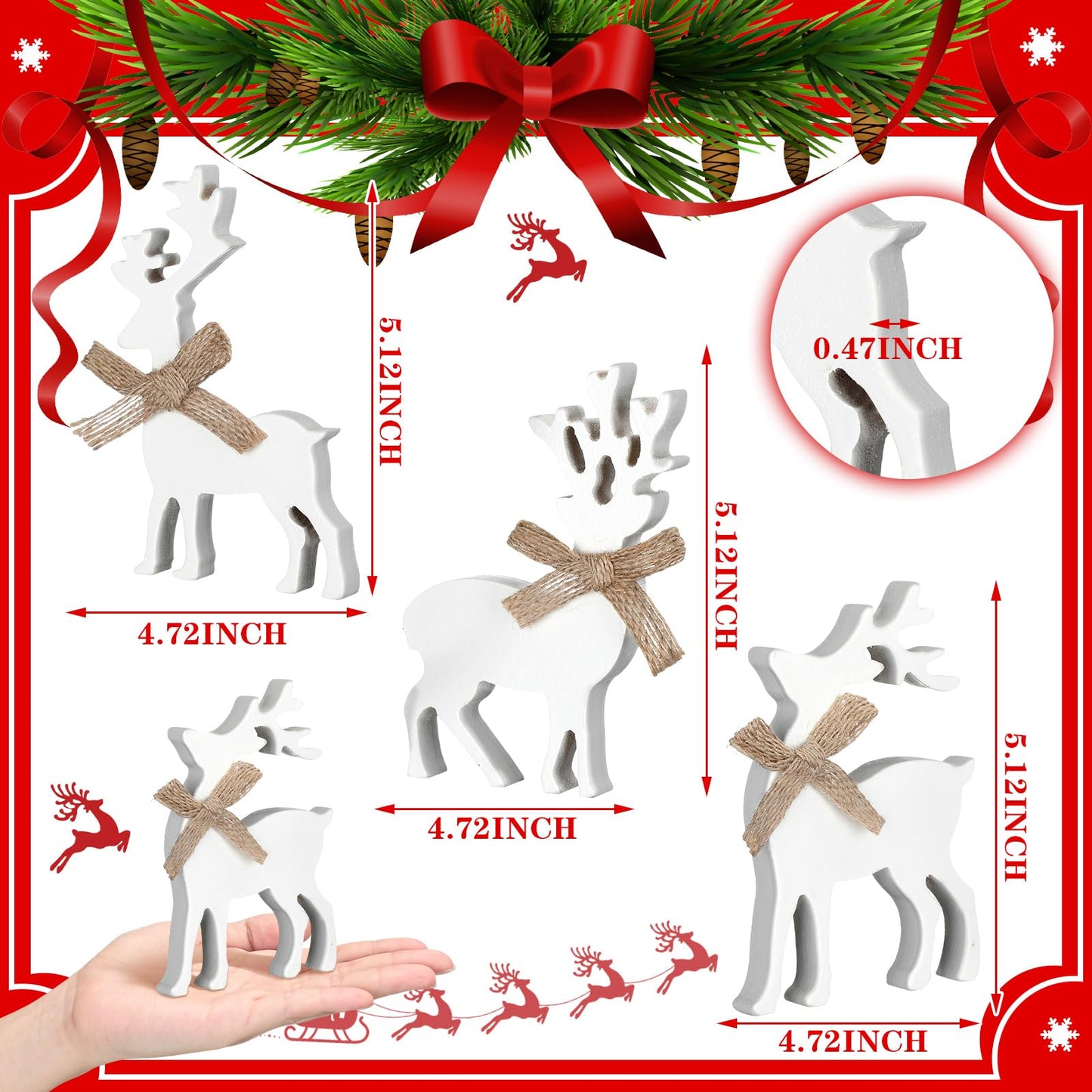Redbaker 3 Pcs Reindeer Christmas Decorations Indoor Wooden Reindeer Cutouts Christmas Tiered Tray Decor White Rustic Block Sign for Xmas Winter Centerpieces Home Office Table Shelf Desk Mantel Decor