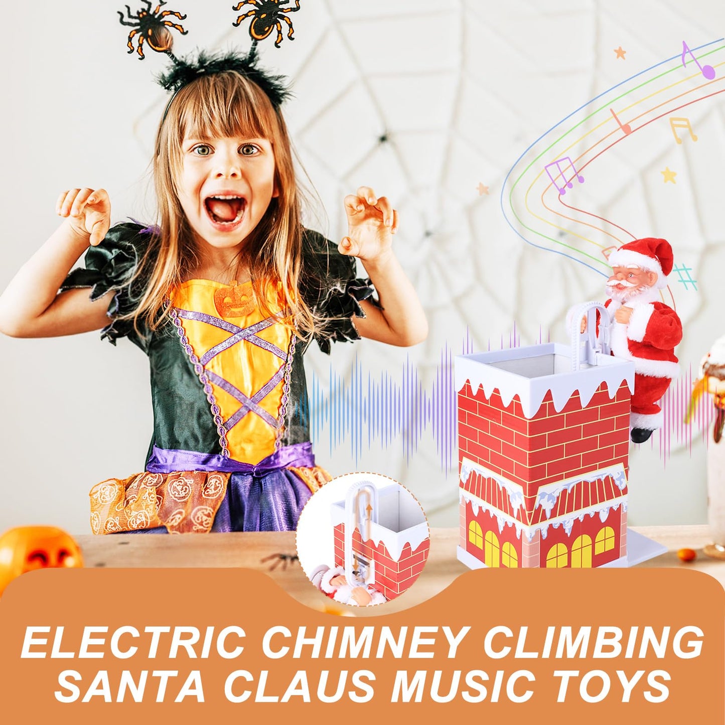 Gfilay Electric Chimney Climbing Santa Claus Music Toys, Desktop Ornament Novelty Climbing Santa Toy Moves Up and Down, Animated Christmas Decoration, Xmas Gifts