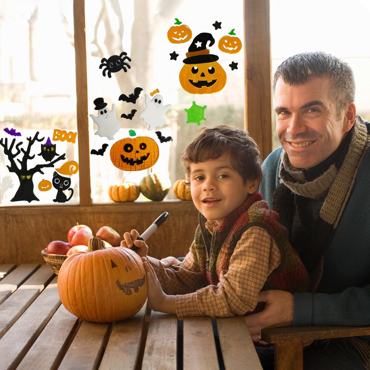 Halloween Gel Window Clings Decorations Window Stickers Gel Window Decor Includes Ghosts Pumpkins Witch Bats Haunted House, Reusable and Easy to Remove - 6 Sheets