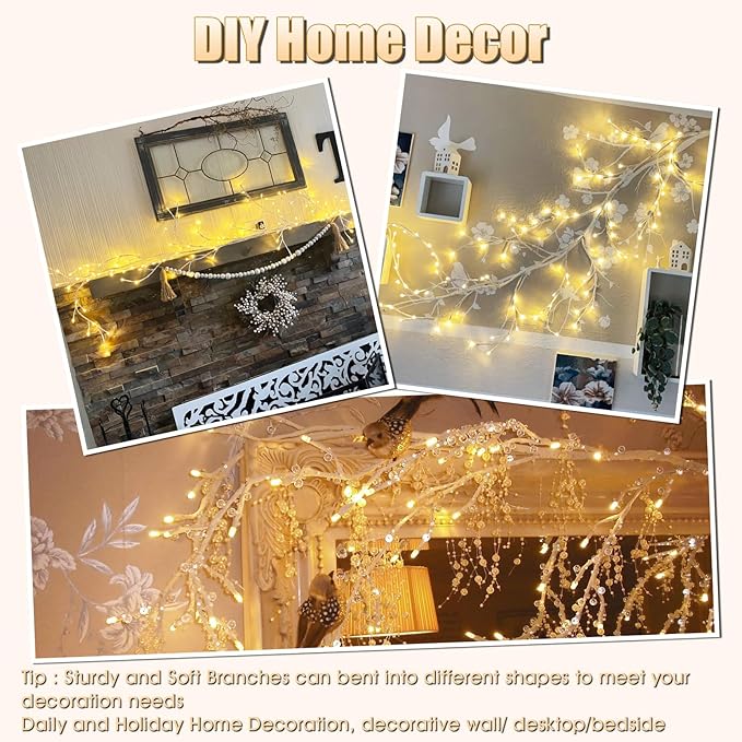 Willow Vine Lights Bedroom Decor: 7.5Ft Christmas Decorations Flexible Enchanted Fairy Lights with Remote Control, 144 LEDs Twinkle Tree Lighted White Branches for Wall Living Room