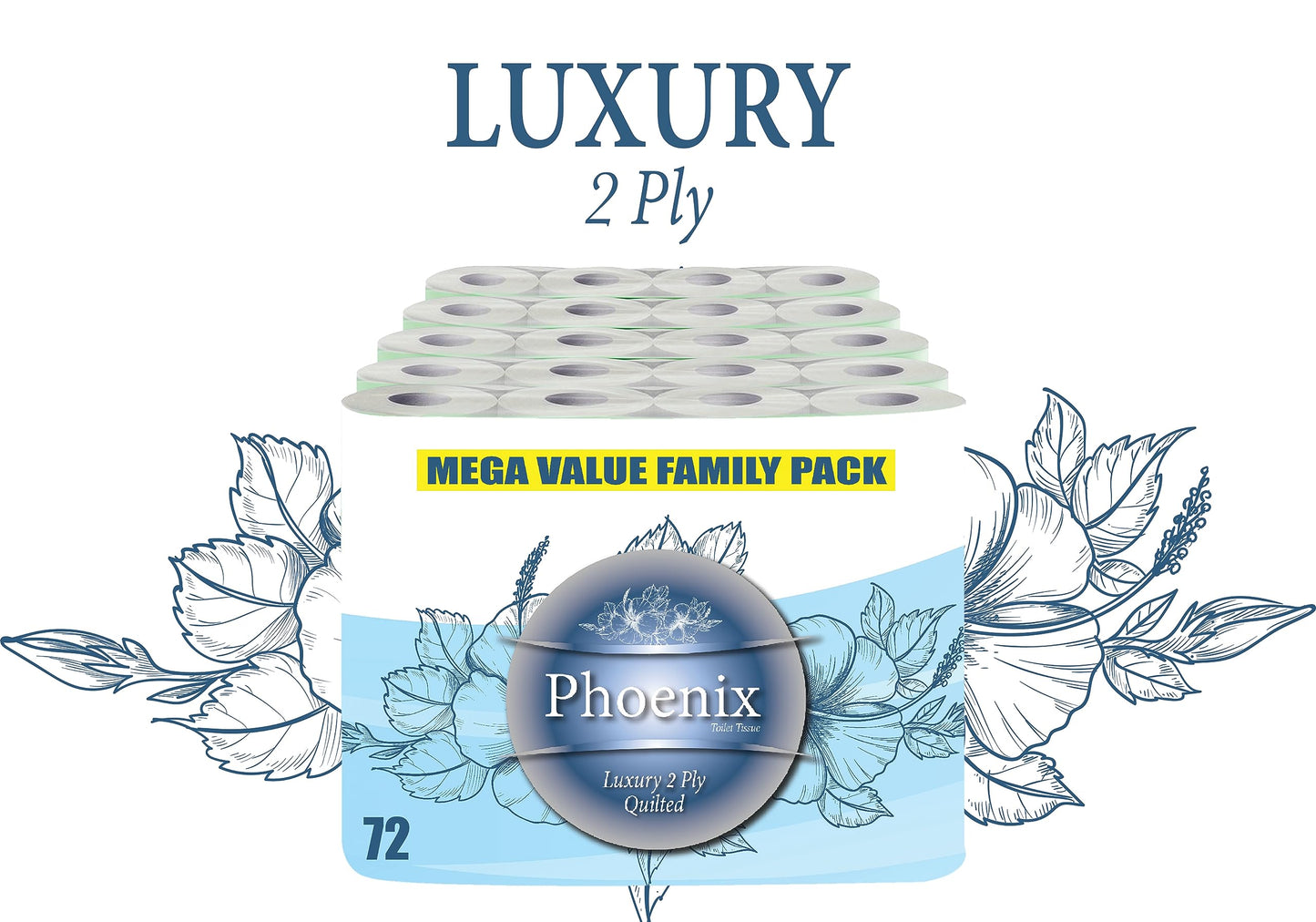 Phoenix 72 Toilet Rolls – 2 Ply Quilted Soft White Toilet Paper – Bulk Buy Family Pack – Gentle, Strong & Absorbent Tissue for Home, Office & Business Use