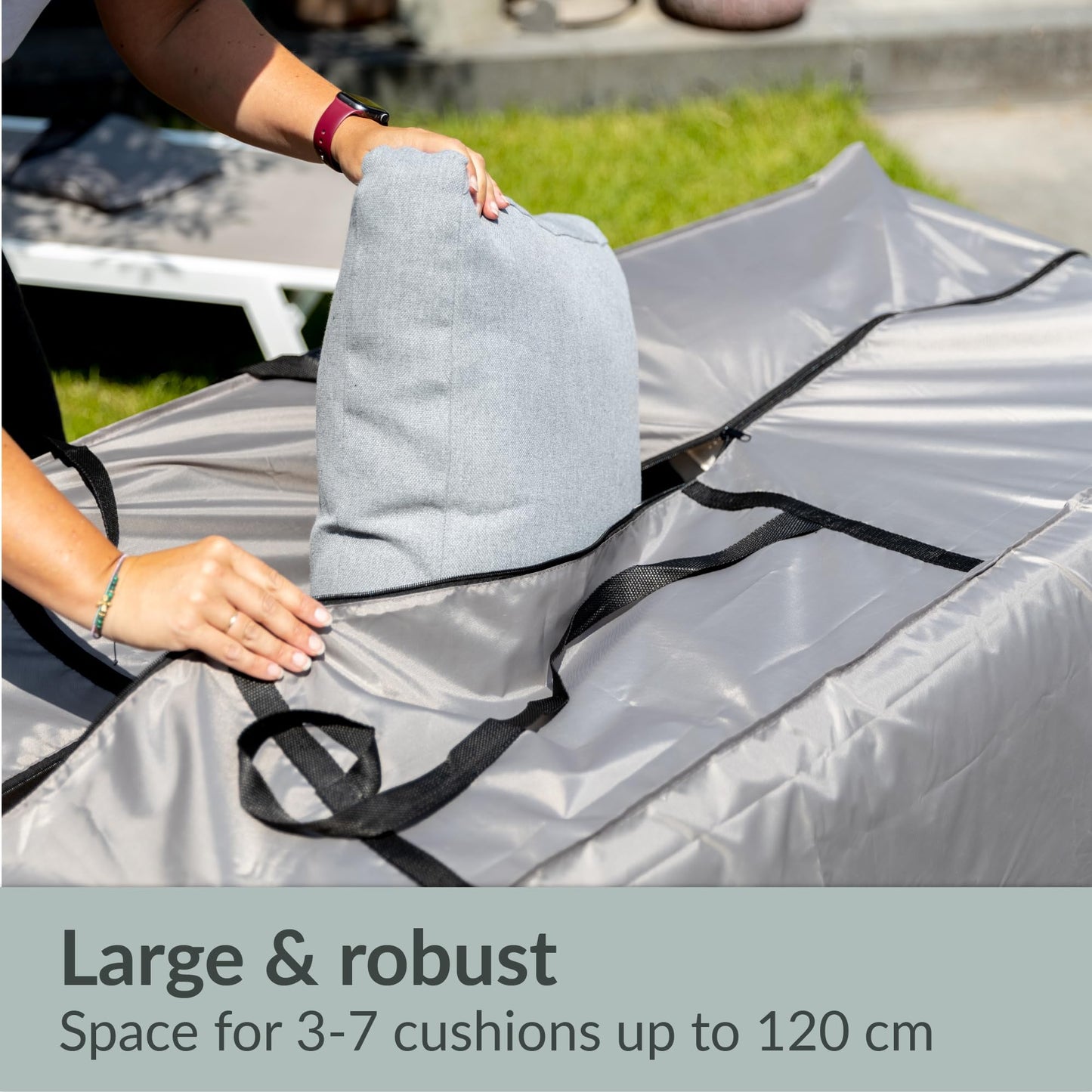 Chefarone Storage Bag for Garden Cushions Protective Cover for XXL Seat Cushions - Waterproof Cushion Bag - Garden Cushion Storage with UV Protection - 175x60x80 cm