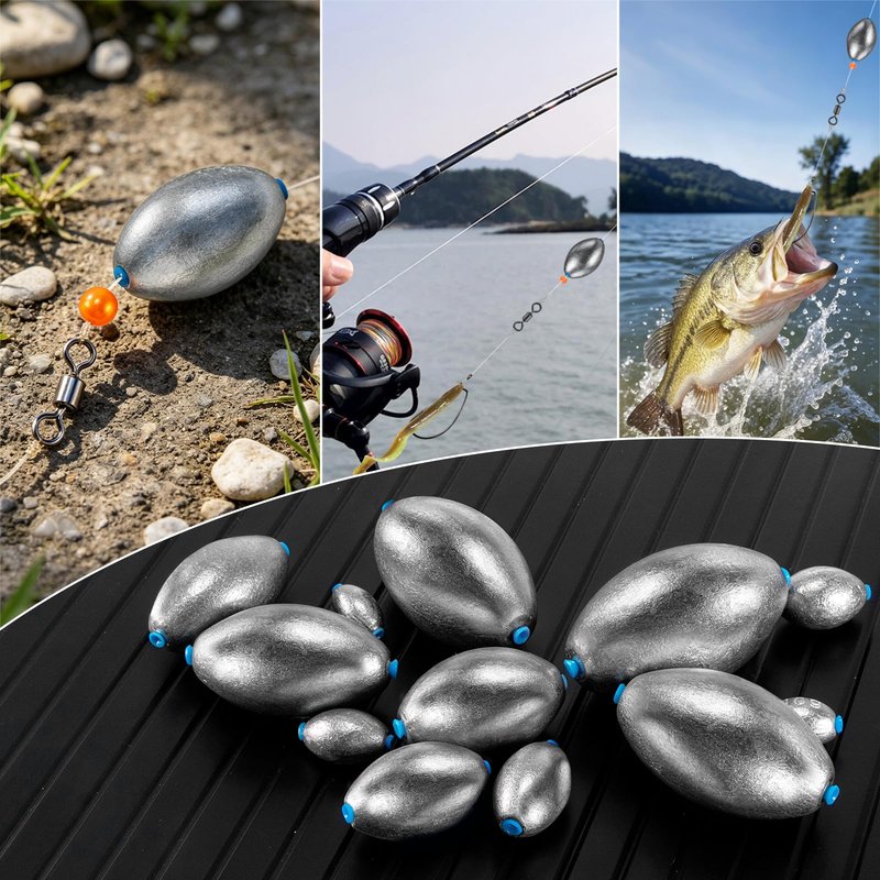 Alwonder Egg Sinkers Fishing Weights, Oval Lead Fishing Weights Sinkers Bass Fishing Casting Egg Sinker Saltwater Freshwater Tackle 3/8oz