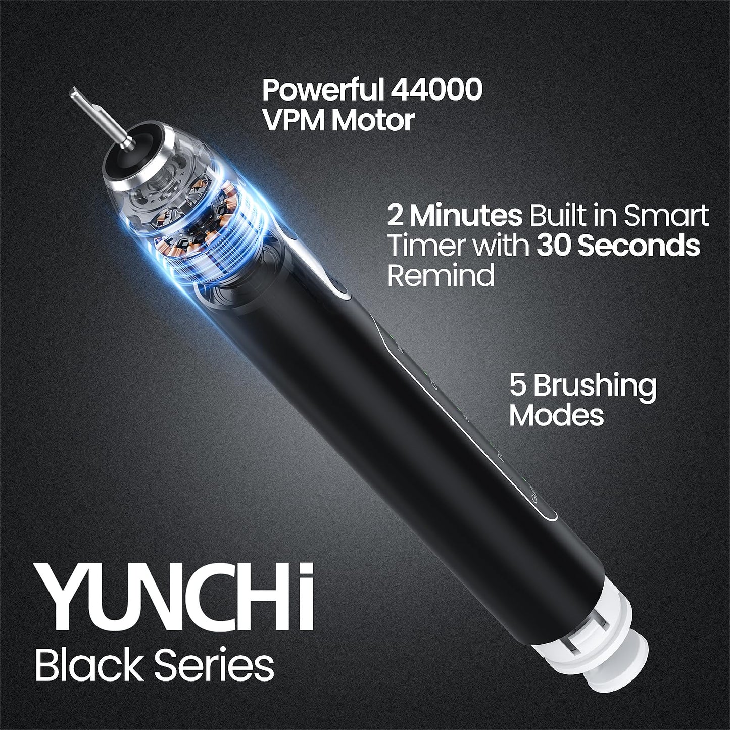 YUNCHI C3 Electric Toothbrushes for Adults,8 Brush Heads and Travel Case,Sonic Toothbrush with 5 Modes and 2 Mins Smart Timer, Black