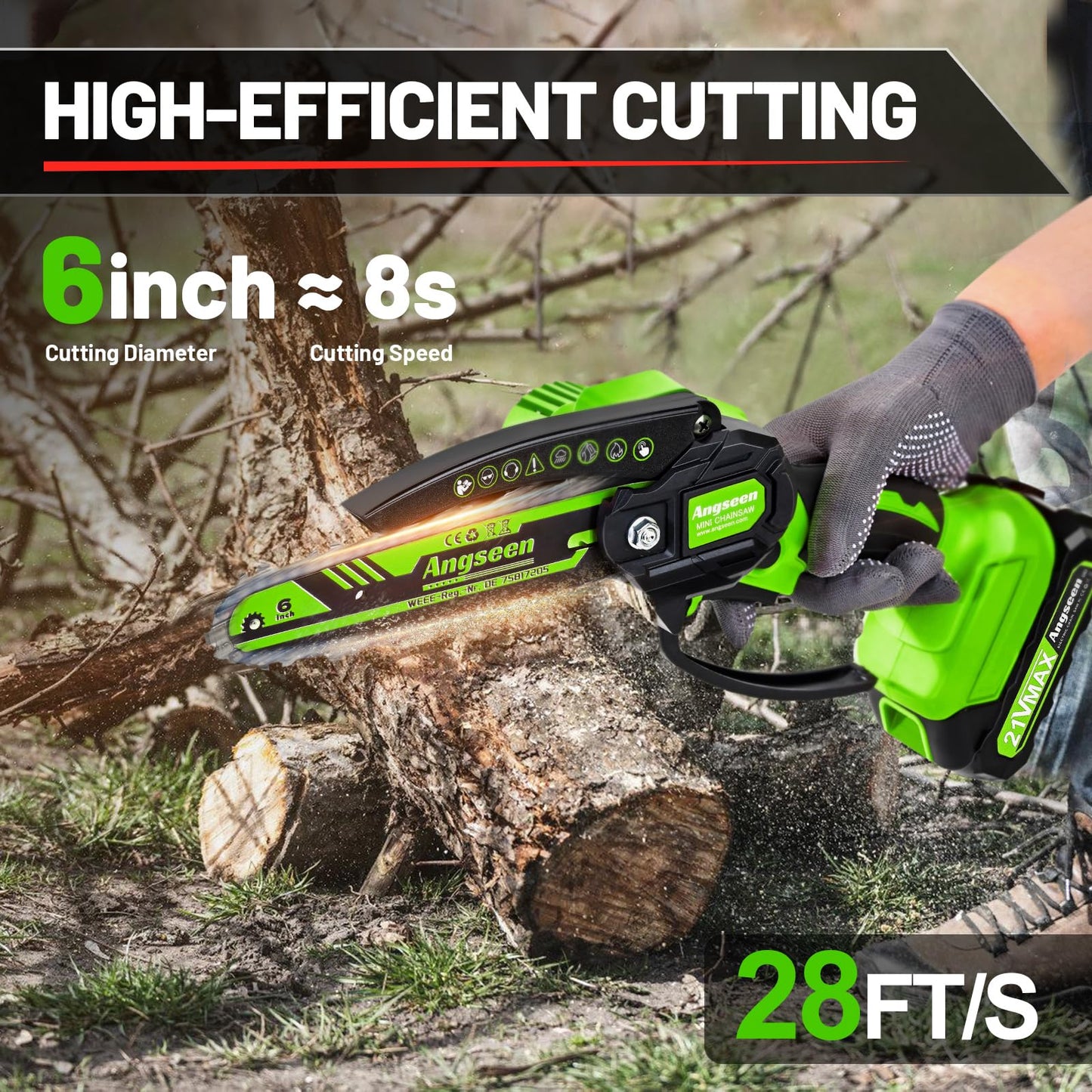 Mini Chainsaw Cordless 6 Inch, Electric Chain Saw with 3 Chains and 850W Motor, Small Battery Chainsaw with 1 Battery and Safety Lock, Light Weight Handheld Chain Saw for Wood Cutting Tree Trimming