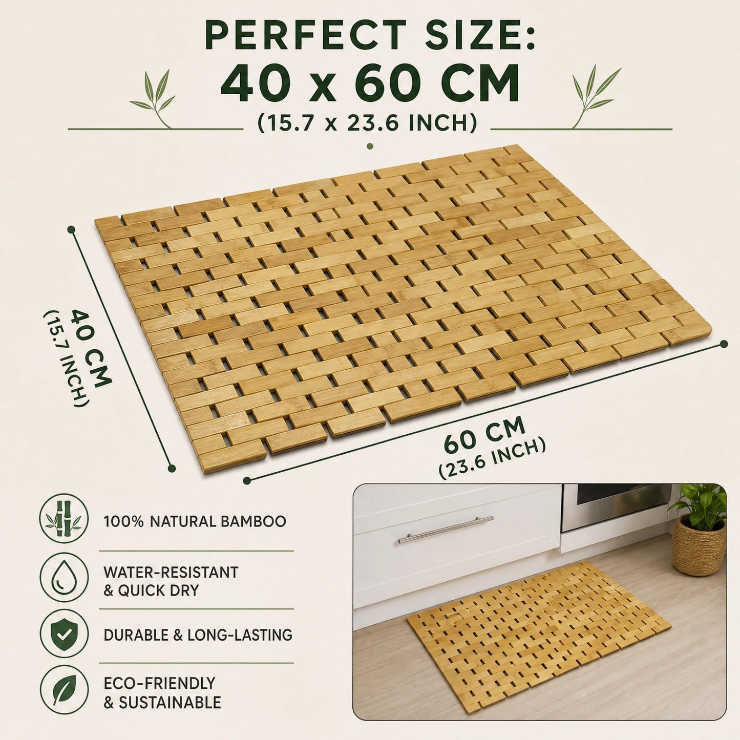 HJJKKH Bath Mat Rayon Derived from Bamboo 15.7X 23.6 inches, Non Slip and Foldable Floor Shower Bath Mat for Bathroom, Bathtub, Shower, Sauna, Hot Tub