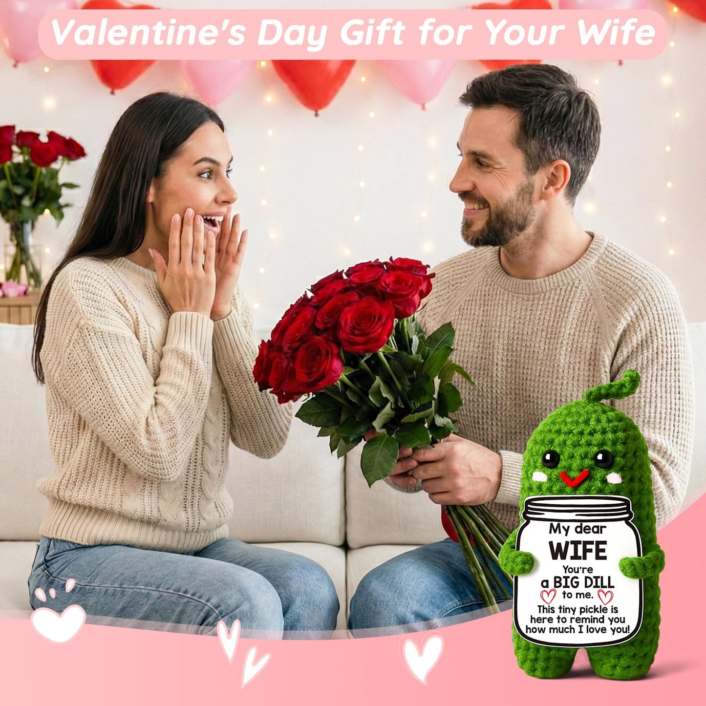 MAMAGIFTREE Valentines Day Gifts for Her Wife Valentines Gifts to My Wife from Husband I Love You Birthday Gift for Wife Wedding Anniversary Romantic Gift for Couples Women Handmade Crochet Pickle