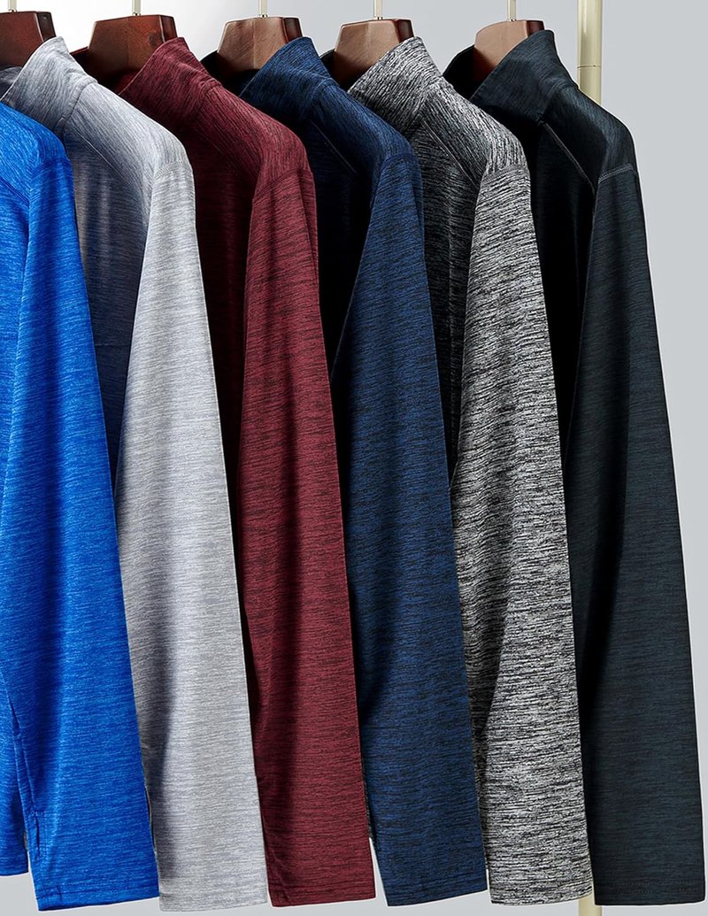 Men’s Quarter-Zip Pullover Jackets - Lightweight Long Sleeve Athletic Shirts for Performance & Running | 3-Pack