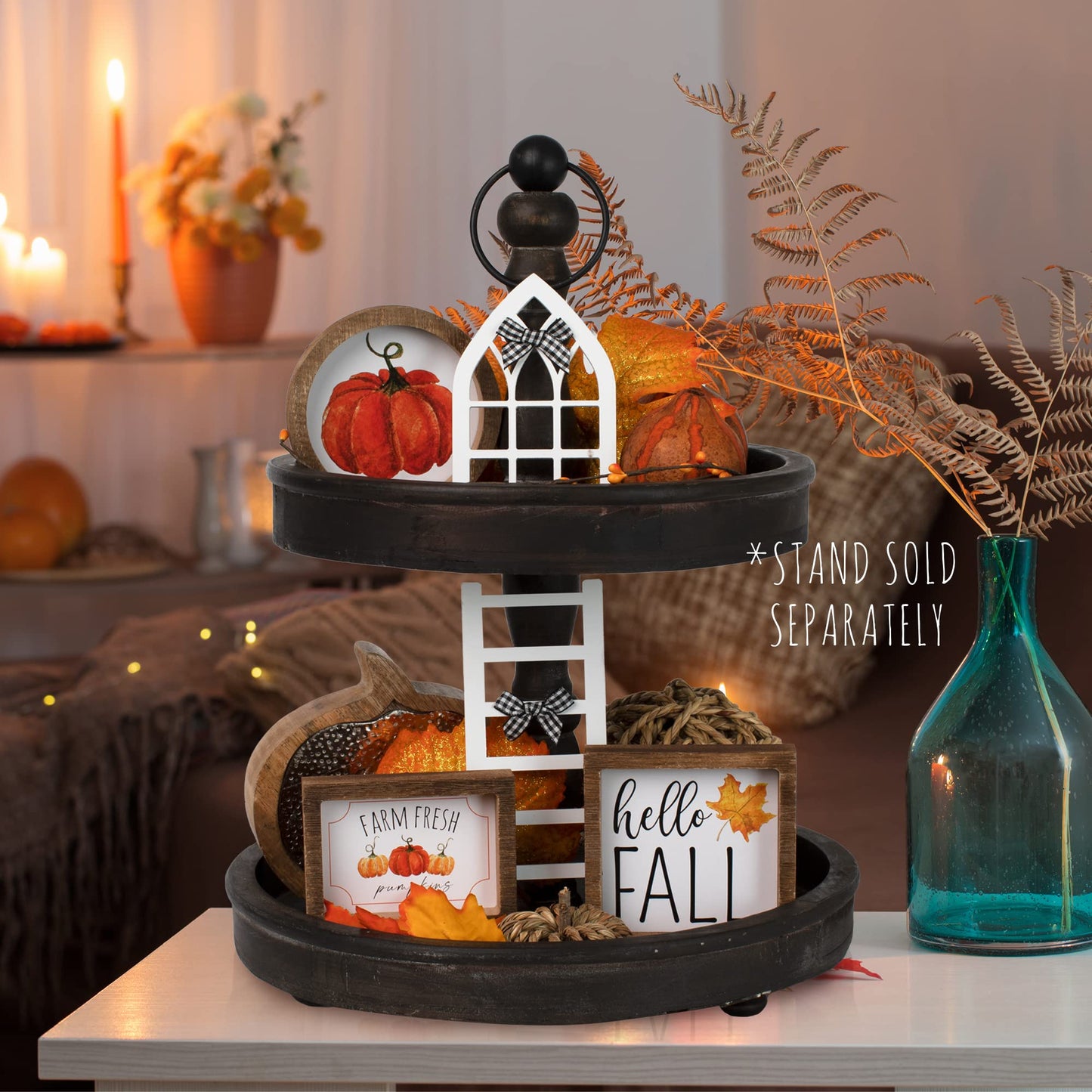 The Ultimate Farmhouse Fall Tiered Tray Decor Set - Beautiful Year Round Seasonal & Halloween Holiday Decoration Bundle - The Perfect Christmas Centerpiece Design for Home & Kitchen Decor