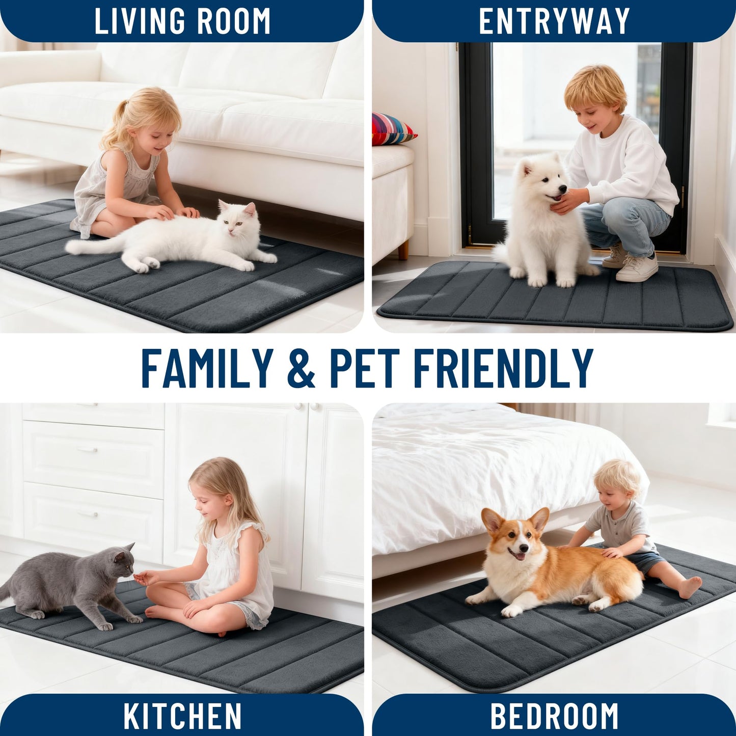OLANLY Memory Foam Bath Mat 36x24, Super Soft Absorbent Bathroom Rugs, Quick Dry, Machine Washable Shower Floor Rugs, Bathmat Carpet, Bathroom Home Decor Accessories, Black