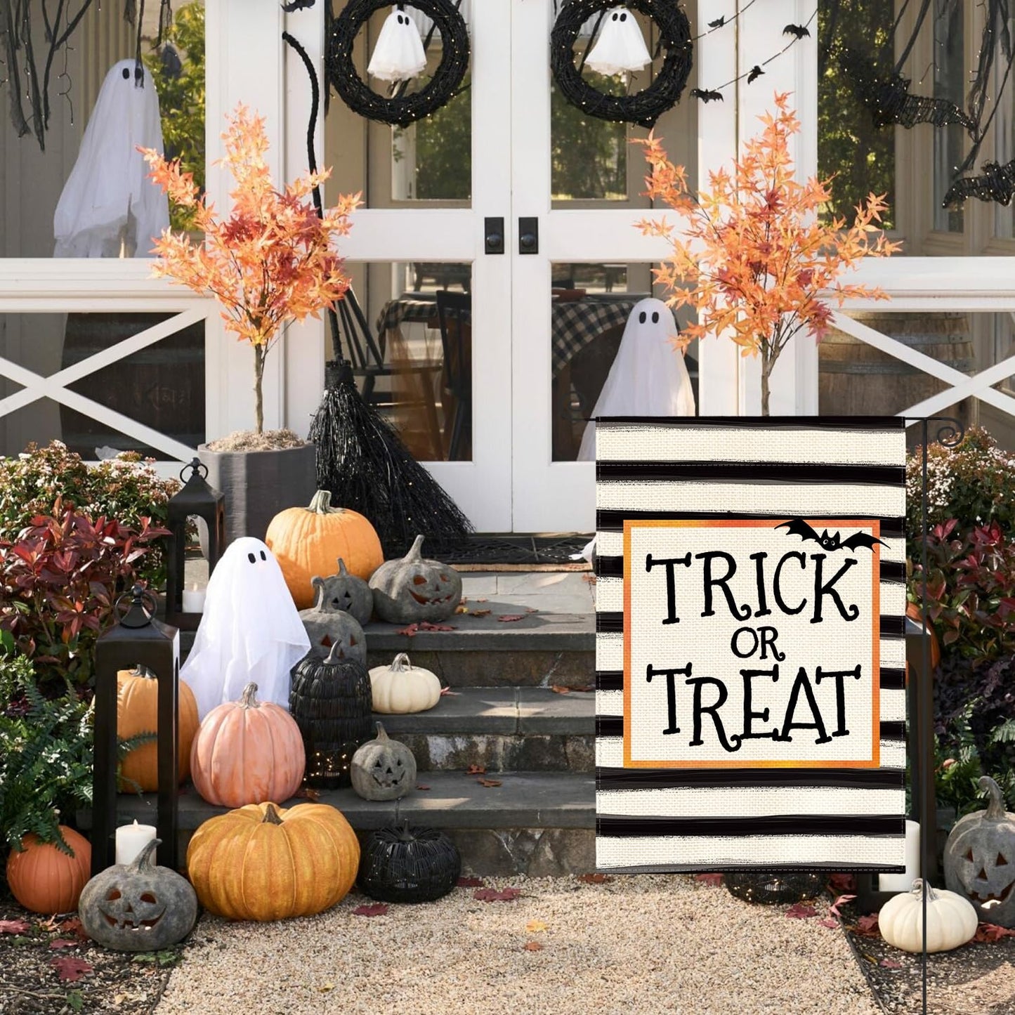 AVOIN colorlife Trick or Treat Garden Flag 12 x 18 Inch Double Sided Outside, Halloween Holiday Yard Outdoor Flag