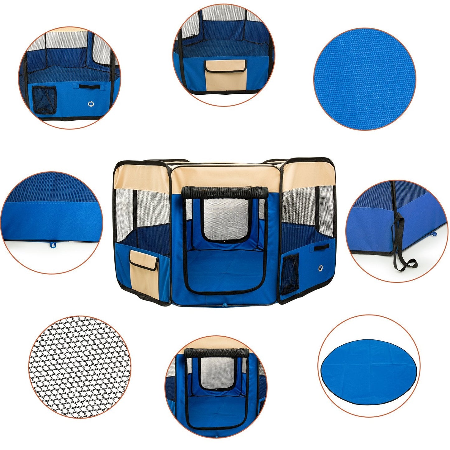 BIGWING Style Puppy Playpen,Oversize Dog Playpen,Portable Foldable,Removable Top and Bottom,Indoor and Outdoor Use,With Carry Bag,(Blue,XL)