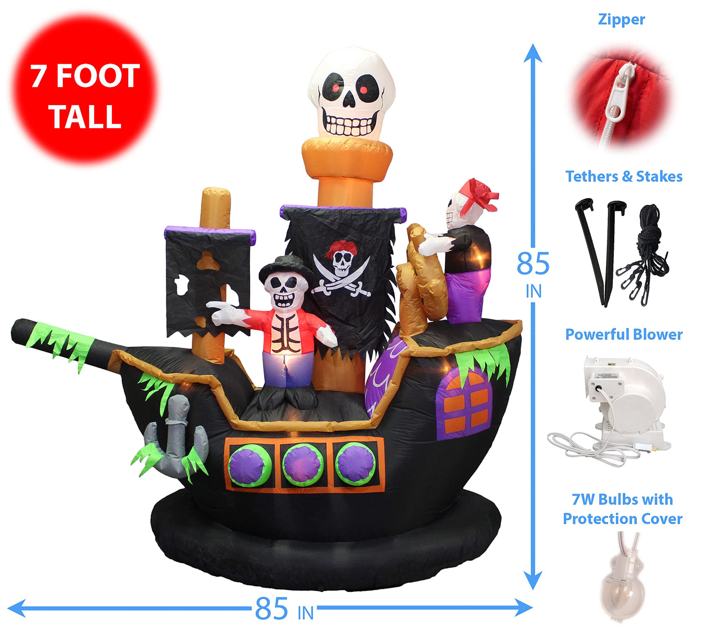 Halloween Inflatable Skeletons & Ghosts on Pirate Ship
