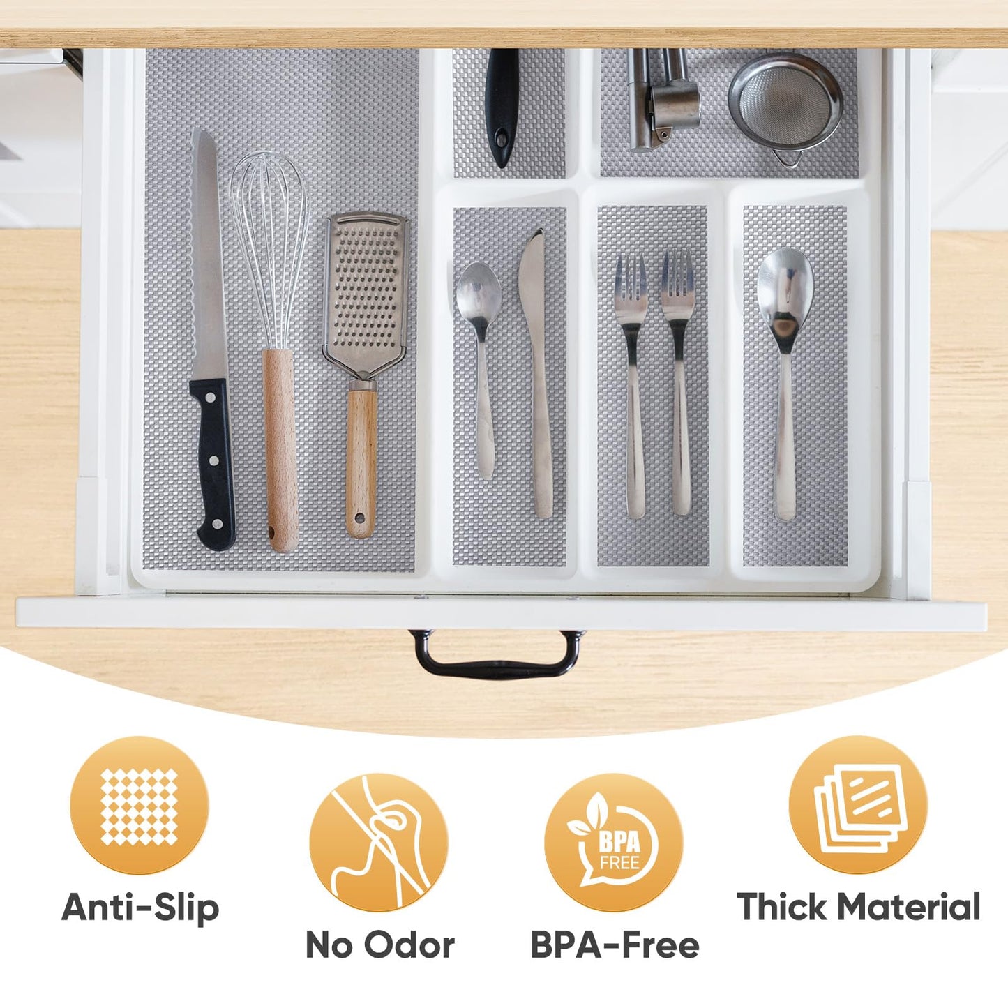 BALEINE Cabinet Liner, Drawer and Shelf Liner for Kitchen Cabinets Non-Adhesive, Non-Slip Protect Desks, Cupboard, Drawers, Shelves, Tableware (12 in x 20 Ft, Gray)