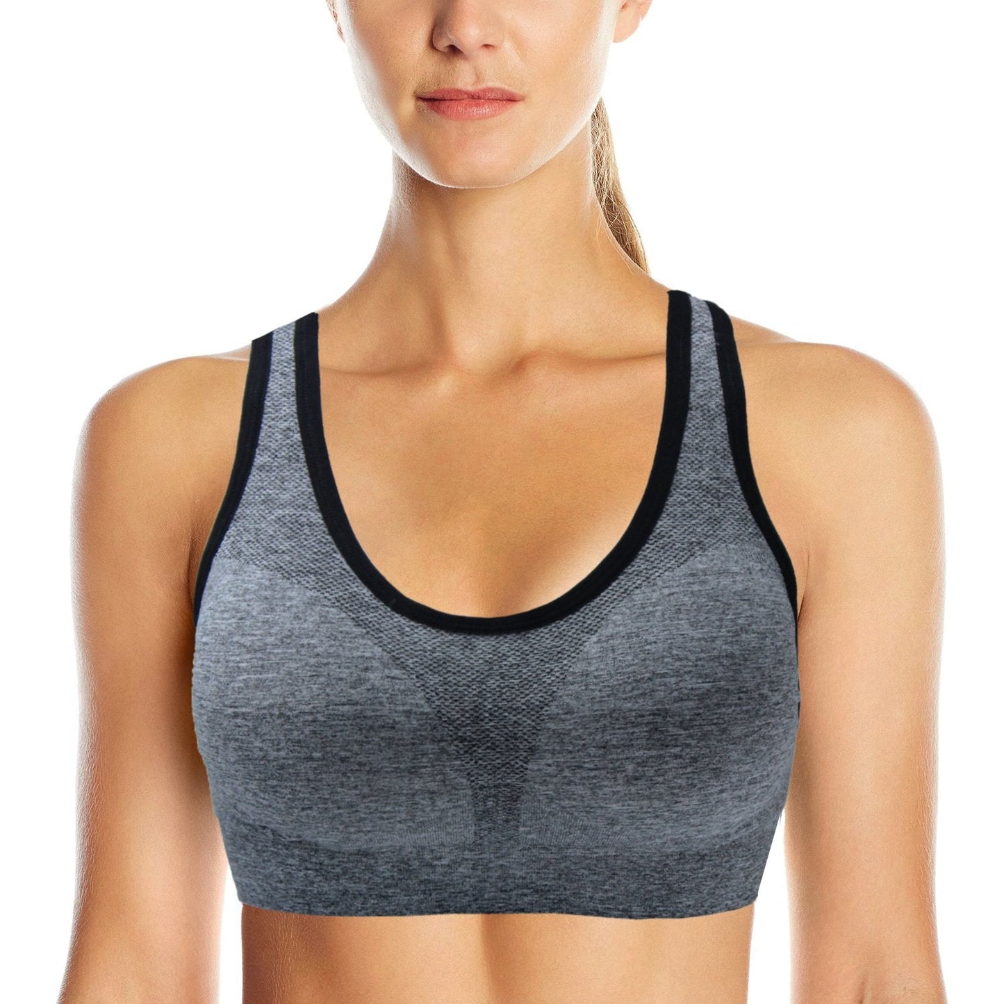 AKAMC Women's Medium Support Cross Back Wirefree Removable Cups Yoga Sport Bras, Pack of 3, Black/White/Grey,X-Large
