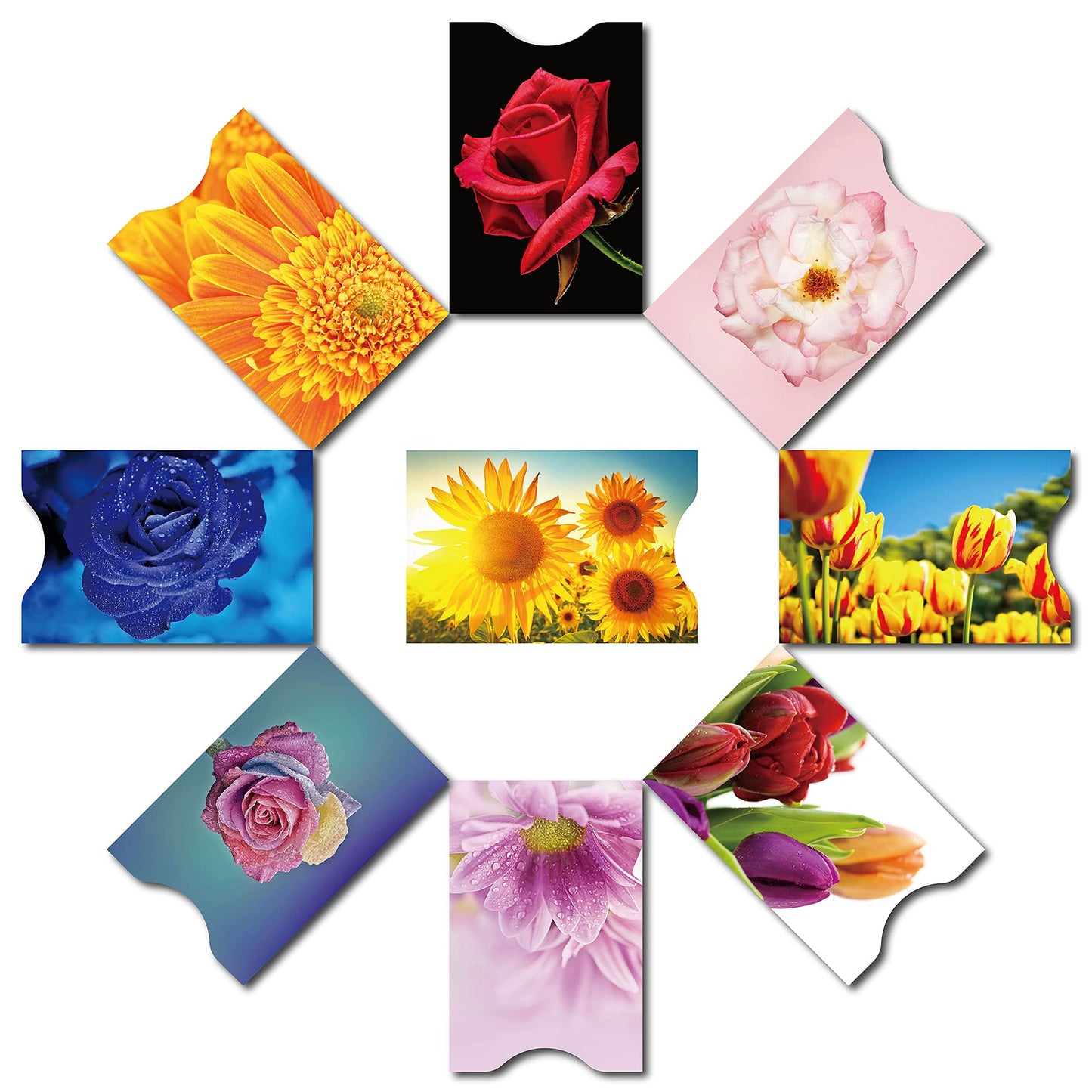 CARSLIFE RFID Blocking Sleeves (9 Credit Card & 3 Passport Sleeves) - Anti RFID Identity Theft Protection, Beautiful Flowers Design