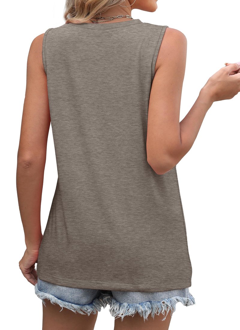 WIHOLL Tops for Women Trendy 2026 Summer Long Tank Tops for Leggings Fashion Spring Break Outfits Sleeveless Shirts Crewneck Loose Fit Coffee Grey M