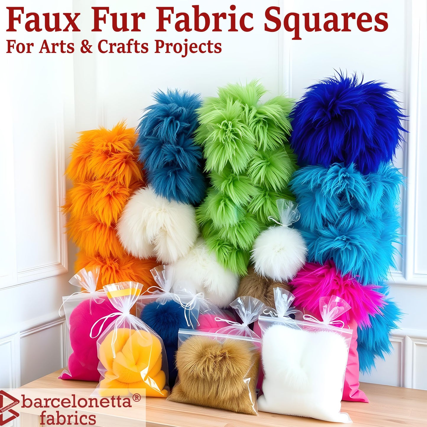 Barcelonetta Faux Fur Fabric | Pre-Cut Fur Squares for Sewing, DIY Crafts, Costumes, Upholstery | Soft, Vegan Faux Fur | Material for Plush Toy Projects (2-Wht 2-Blk Pack, 10" X 10")