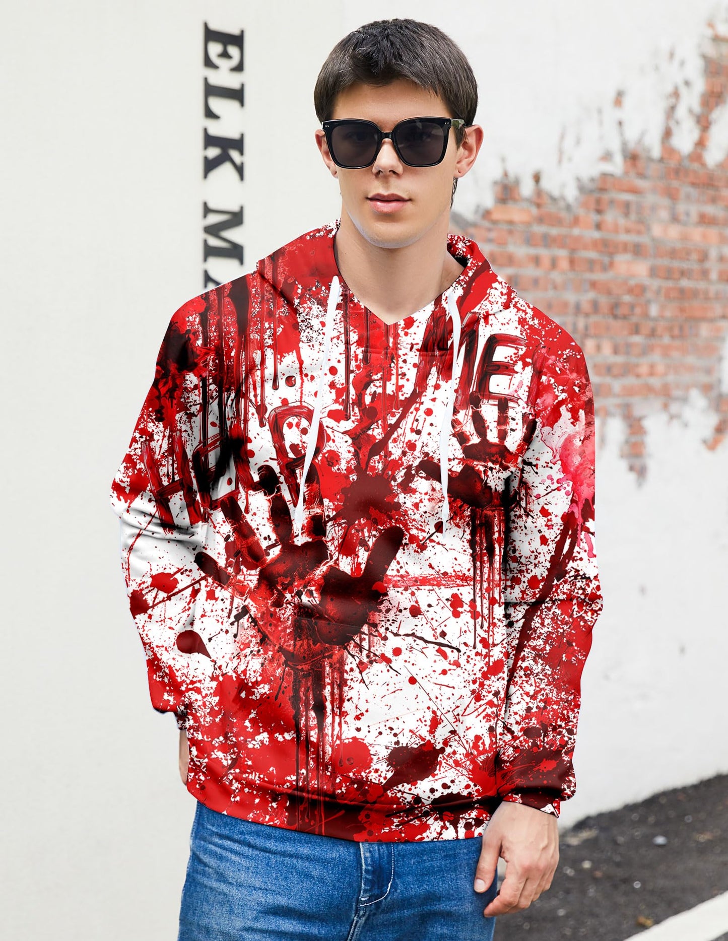 Mens Halloween Hoodies Boy Cool Bloody Hoodie Fashion Skeleton Sweatshirt Guys 3D Printed Graphic Novelty Pullover Adult Funny Fleece Fall Winter Clothes