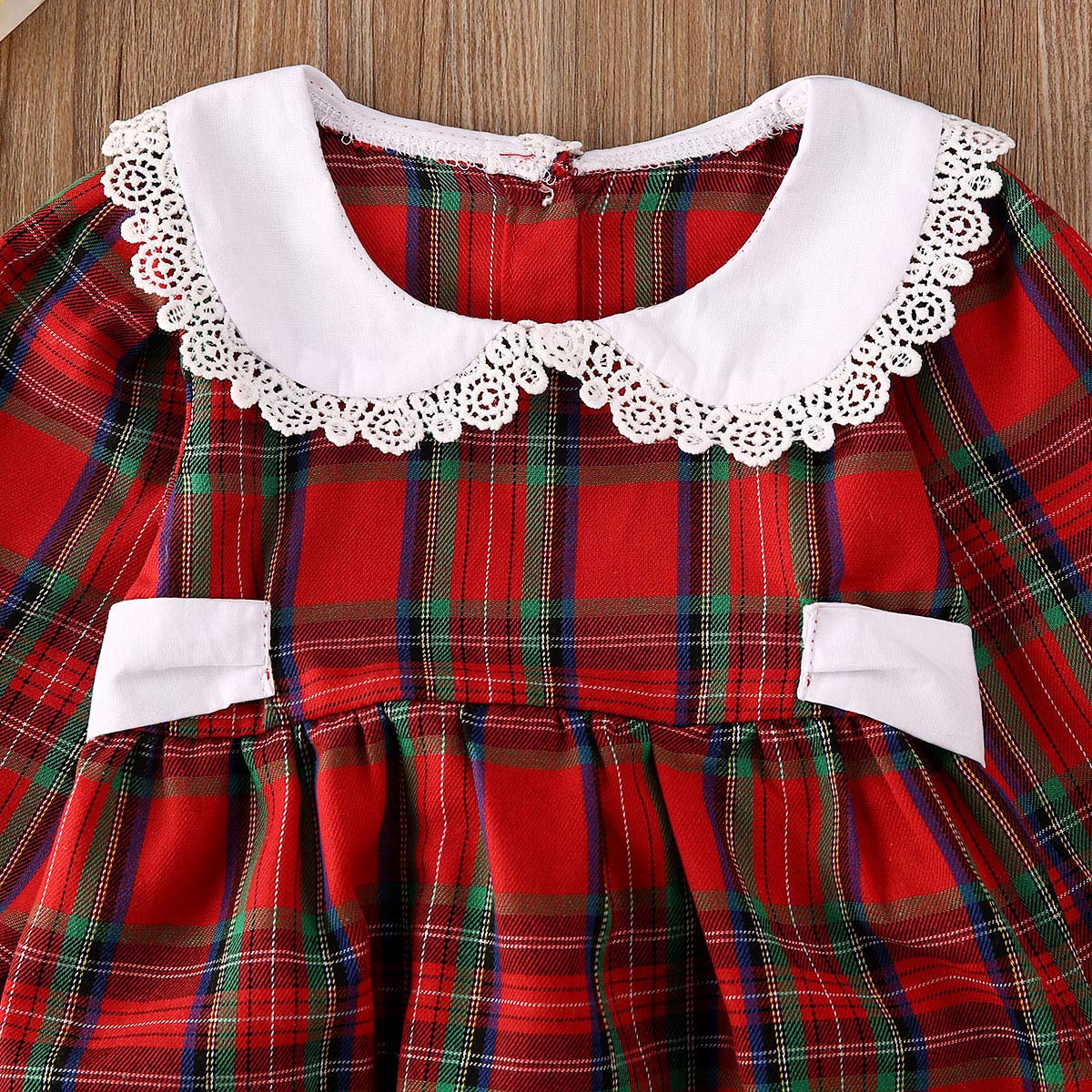 Baby Girl Christmas Dress Matching Newborn Girl Bodysuit Plaid Lace Princess Skirt Family Clothing (Romper/Long Sleeve, 0-3 Months)