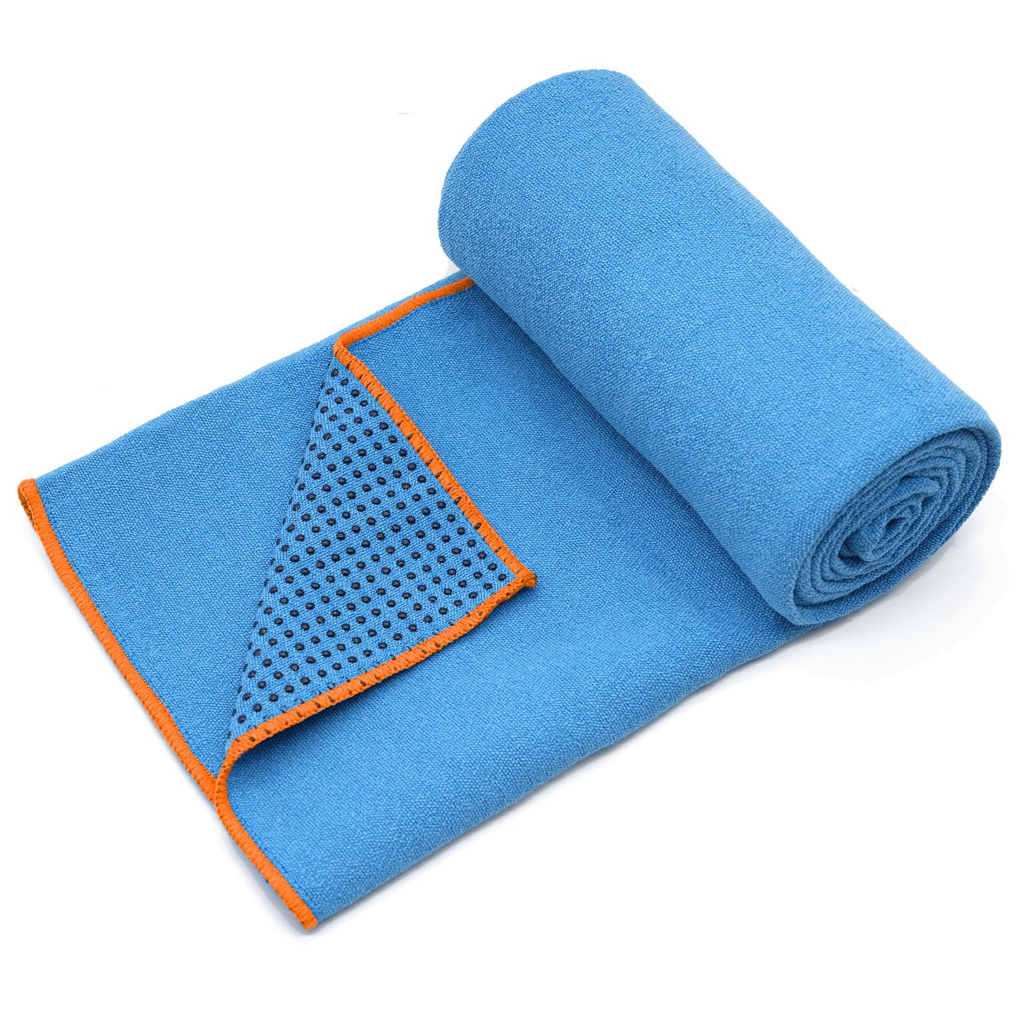 Eunzel Hot Yoga Towel - Microfiber Non Slip Yoga Mat Towel with Grip Dot Sweat Absorbent Towel for Hot Yoga, Pilates and Fitness 72" x 24", Blue/Orange