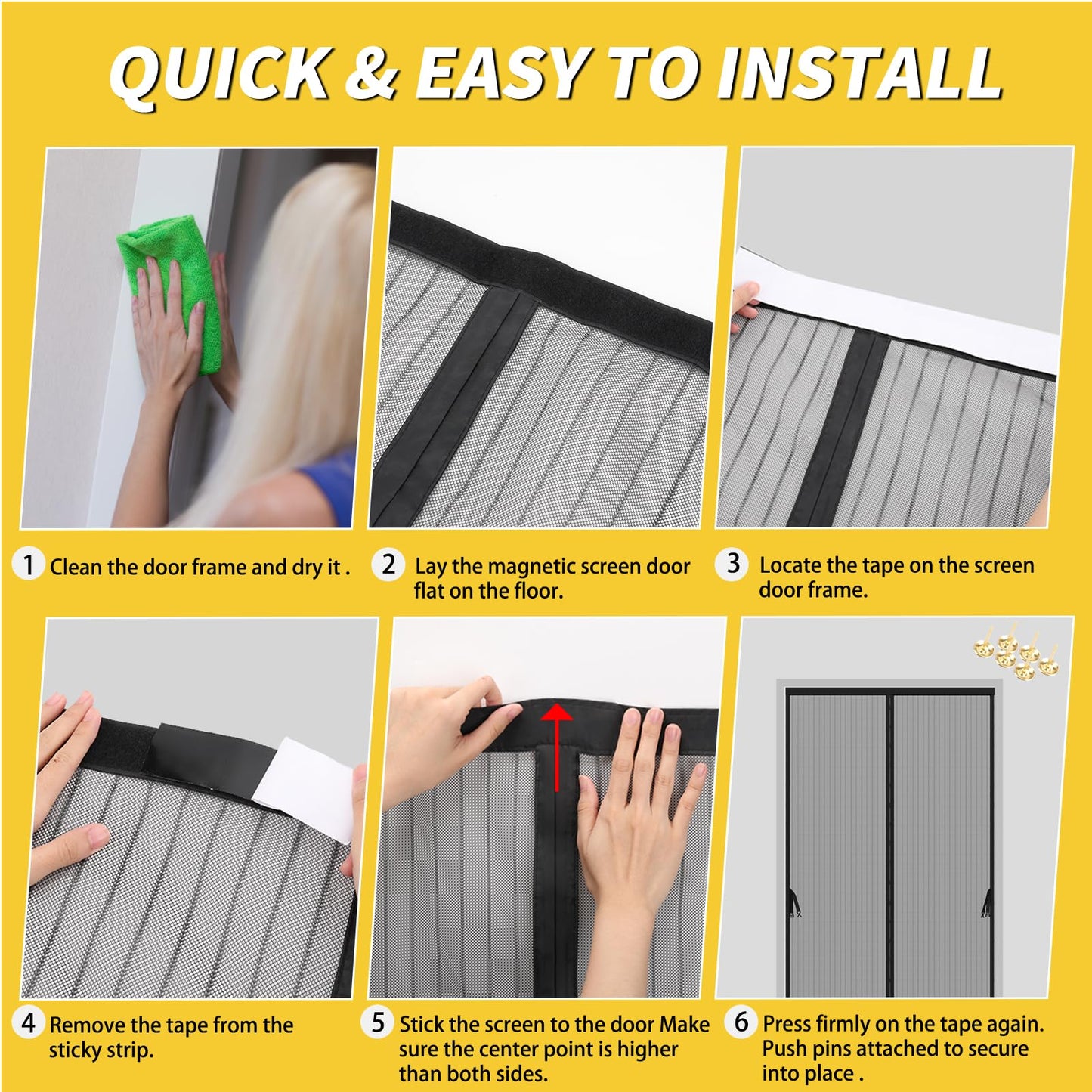 Magnetic Screen Door - Fit for Door Size:38x82 Inch, Screen Itself Size:40" x 84", Hands Free Mesh Partition,Heavy Duty Screen Door Mesh Curtain Keeps Bugs Out, Frame Hook & Loop, Pet and Kid Friendly