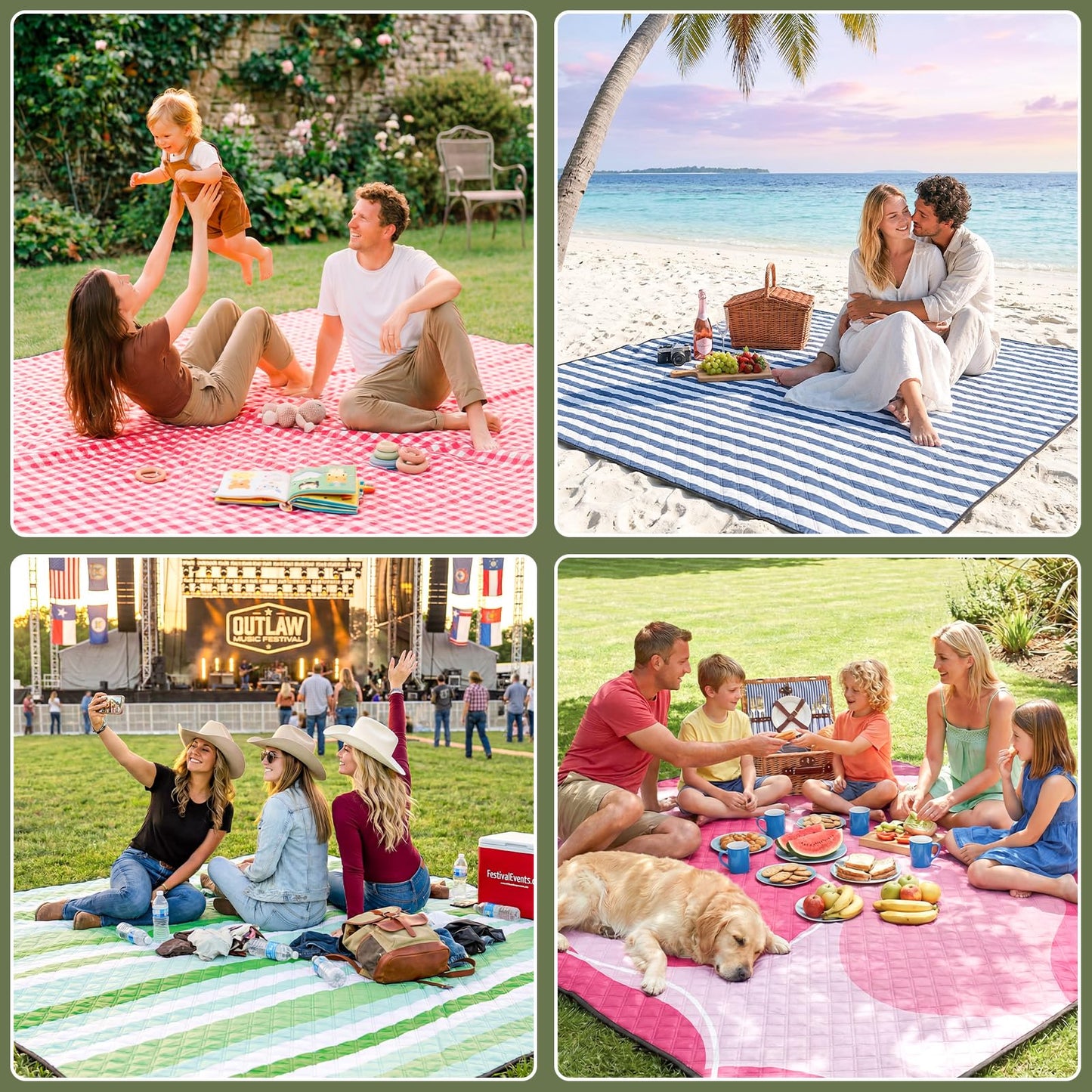 Genovega Waterproof Picnic Blanket Outdoor Camping Beach Mat Rug Extra Large Foldable Car Essential Roadtrip Gadget Accessories Glamping Tent Gear Must Haves Hiking Stuff Backpacking Necessities Gift
