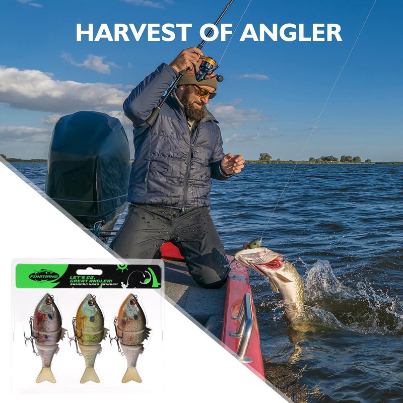 FONMANG 3-Pieces Swimbait Fishing Lures, 4.3in Lifelike Bluegill Multi-Jointed Slow Sinking Swim Bait, Fishing Lure for Large-Sized Bass, Walleye and Pike Fish in Freshwater and Saltwater-3Color