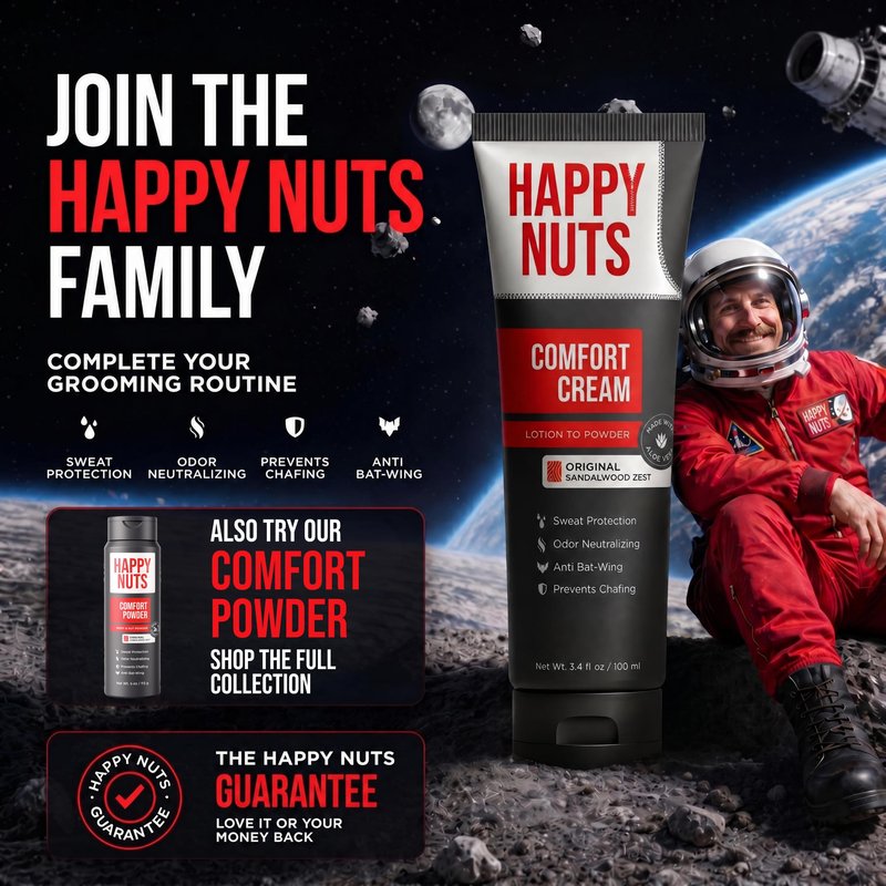 HAPPY NUTS Comfort Cream Deodorant For Men: Anti-Chafing Sweat Defense, Odor Control, Aluminum-Free Mens Deodorant & Hygiene Products for Men's Private Parts 3.4 Fl Oz (2 Pack), Fragrance-Free