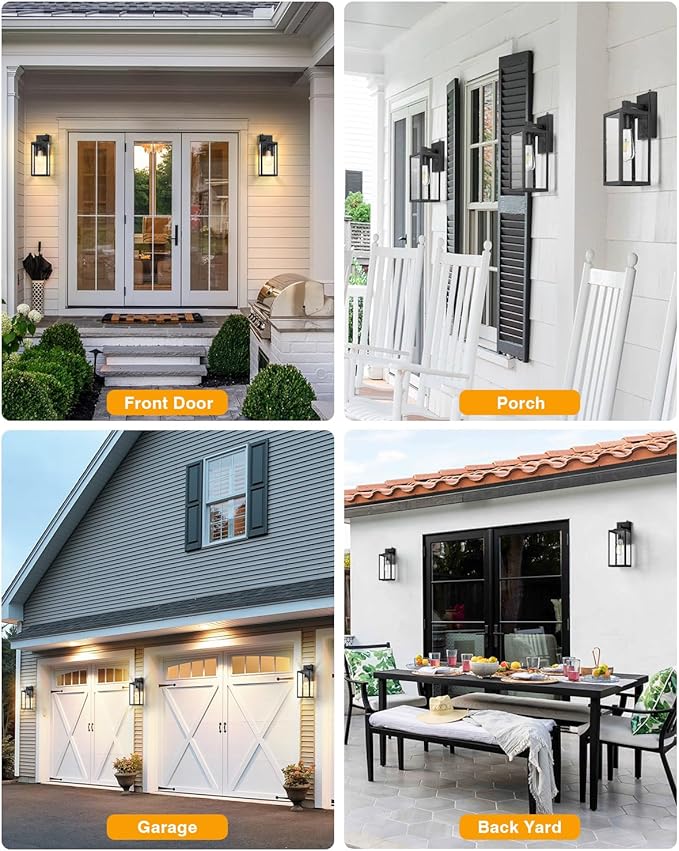 VIANIS Large 2 Pack Outdoor Wall Lights, Dusk to Dawn Black Exterior Garage Lighting Fixture Wall Mount Sconces, Modern Front Porch Lanterns Outside Lights for House, Waterproof Coach Lights Outdoor
