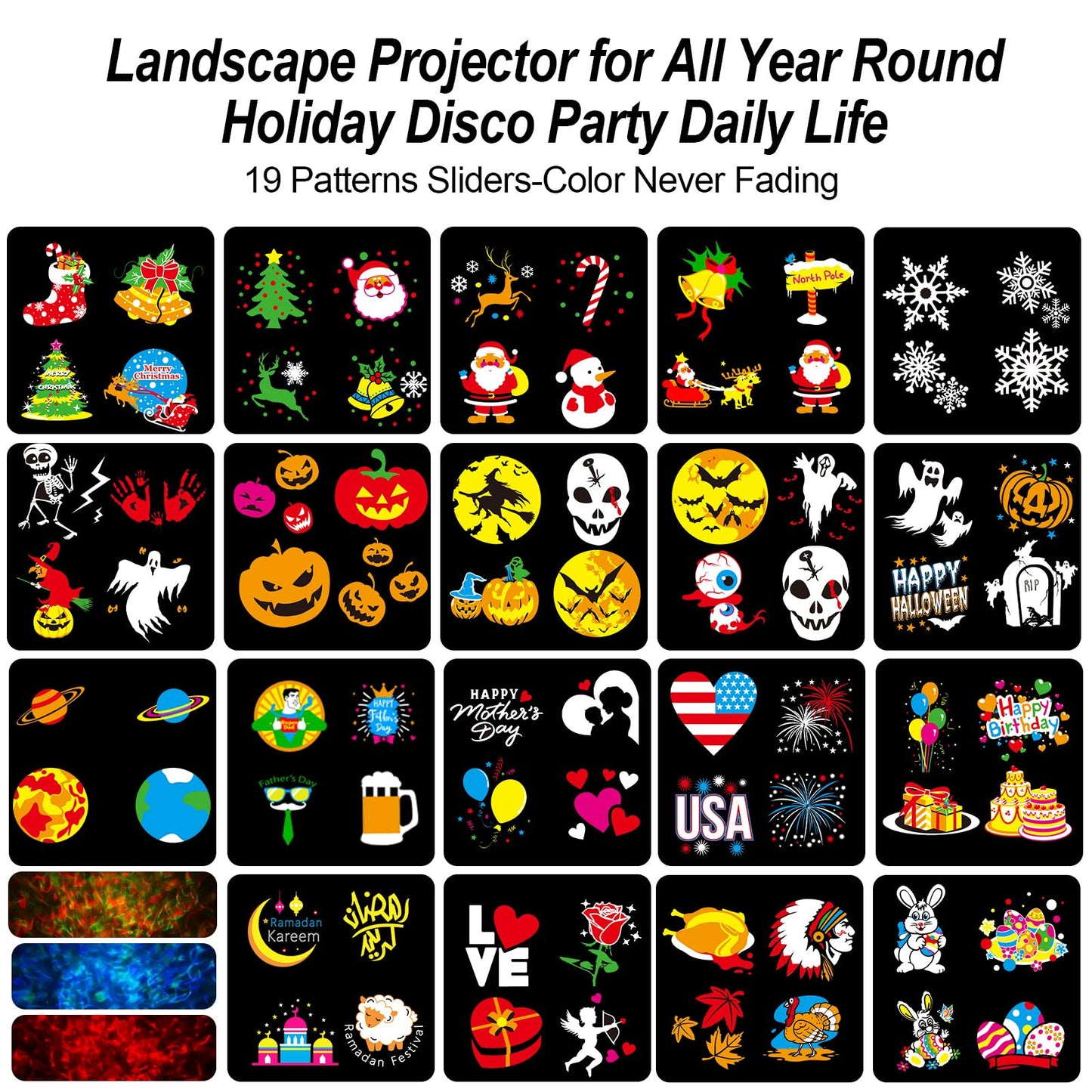 Brighter Christmas Projector Lights Outdoor,2025 Upgrade Holiday Projectors with 19HD Slides (Ocean Wave & Patterns), Weatherproof Christmas,Halloween Projector,Christmas Decorations for Light Show