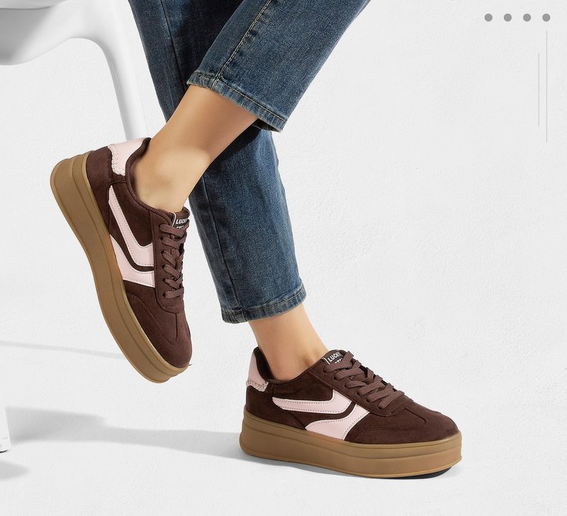 LUCKY STEP Platform Sneakers for Women Fashion Retro Thick Rubber Gum Sole Comfortable Tennis Skate Trainer Classic Walking Shoes Casual Streetwear(Brown/Pink,8.5)