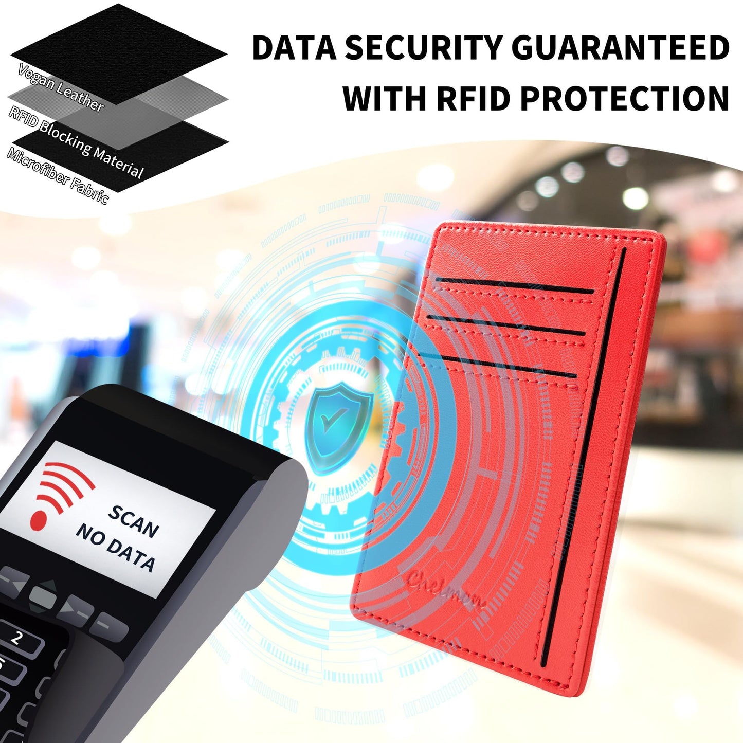 Chelmon Slim Wallet for Men, Minimalist Front Pocket RFID Blocking Credit Card Holder, Red