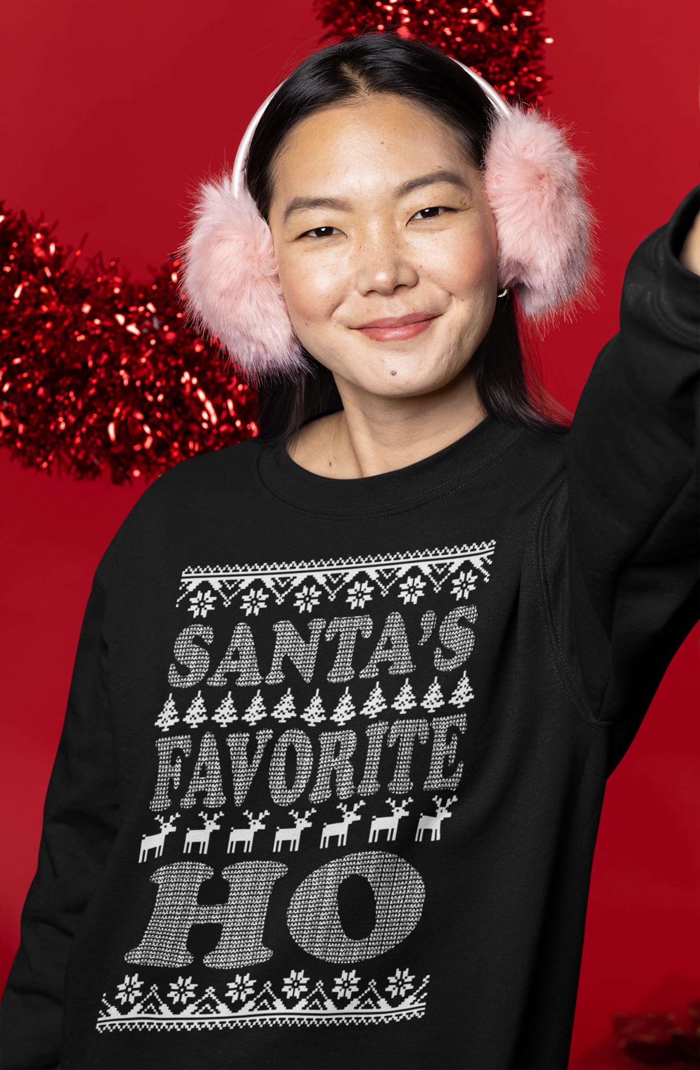 shop4ever Santa's Favorite Ho Crewnecks Ugly Christmas Sweatshirts Large Black 13771