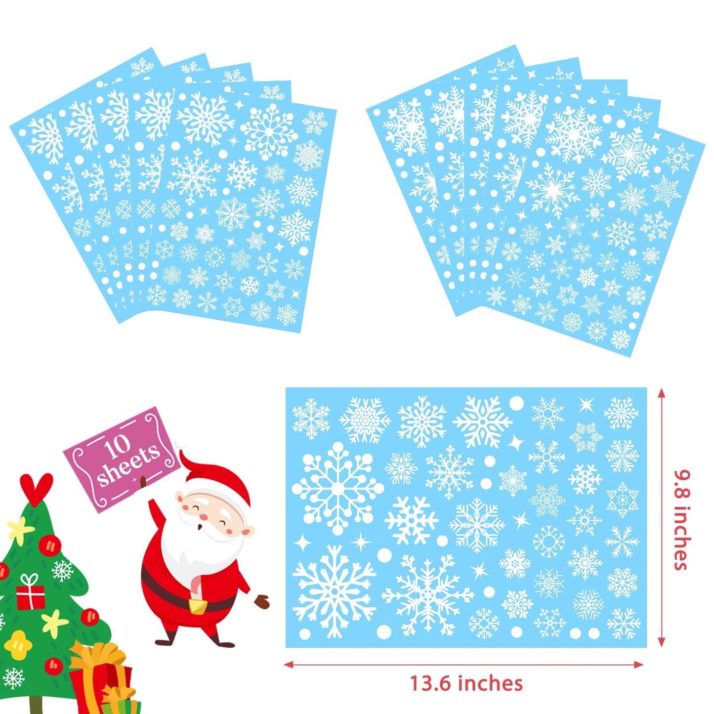 Homerove 510 Pcs 10 Sheet Double-Sided Christmas Window Clings, Christmas Snowflake Window Cling Stickers for Glass, Xmas Holiday Snowflake Decals for Party