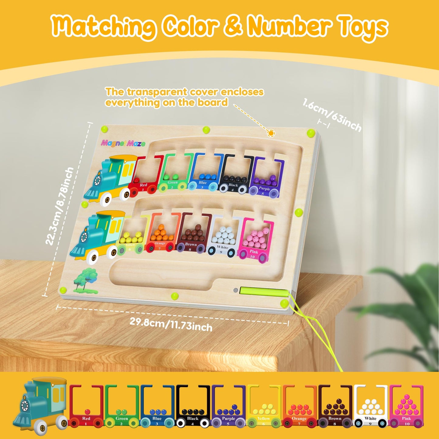 Pincush Magnetic Colour and Number Maze Montessori Wooden ToysCounting Matching GamesEducational Learning Toys for Preschoolers Gift for 3 4 5 6 7 Years Old Girls and Boys