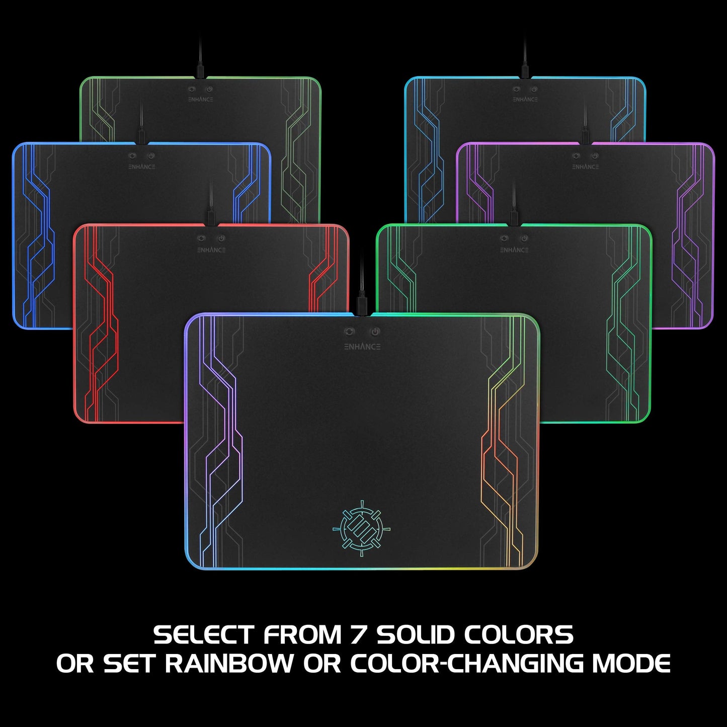 ENHANCE LED Gaming Mouse Pad RGB - Hard Mouse Pad with 7 Light Up Modes and Brightness Controls - Large Surface (13.75 x 9.8 in) with Glowing Lights and Rubber Non-Slip Grip for Desktop Gamers