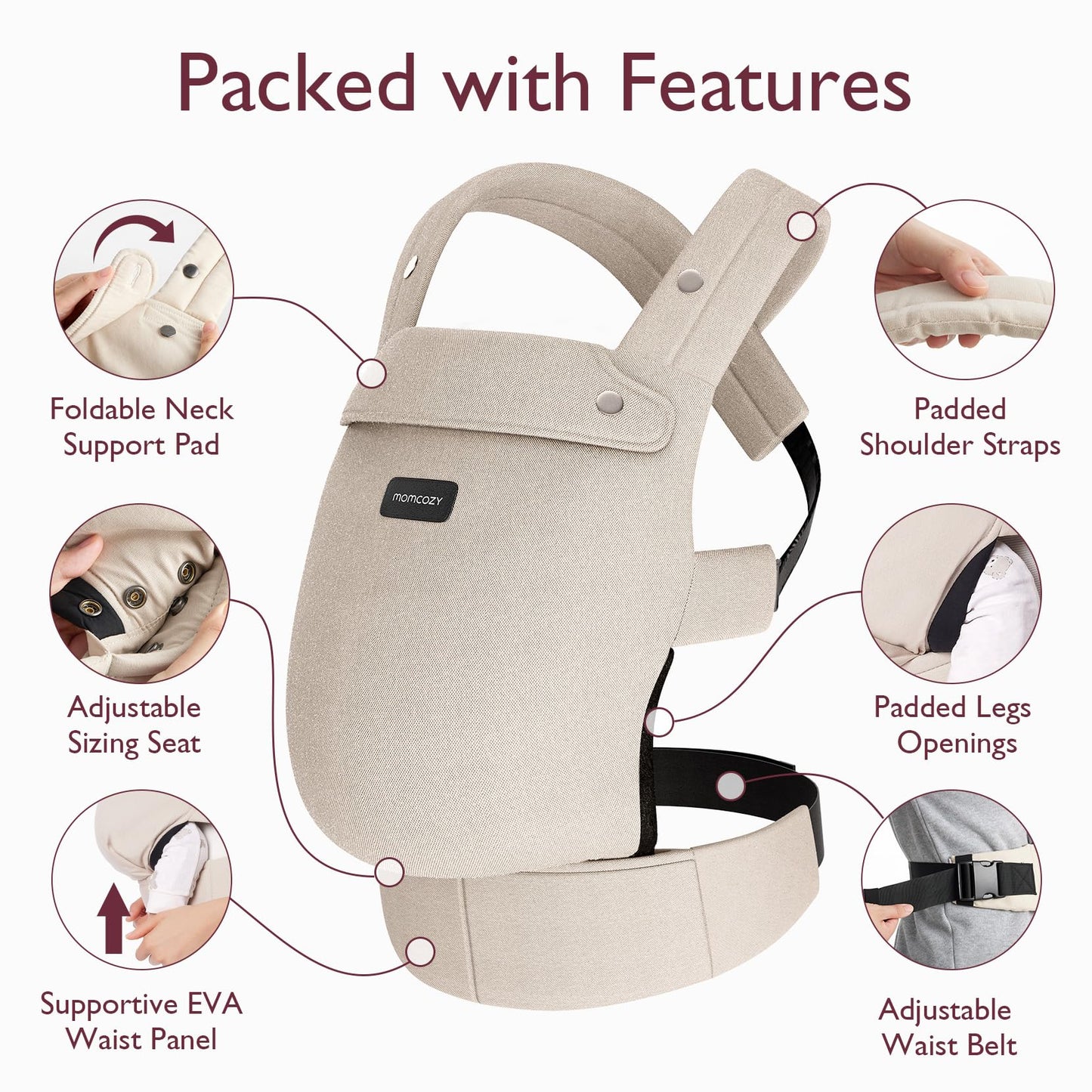 Momcozy Baby Carrier - Ergonomic, Cozy and Lightweight Carrier for 3-24 Months, Effortless to Put On, Ideal for Hands-Free Parenting, Enhanced Lumbar Support, Khaki