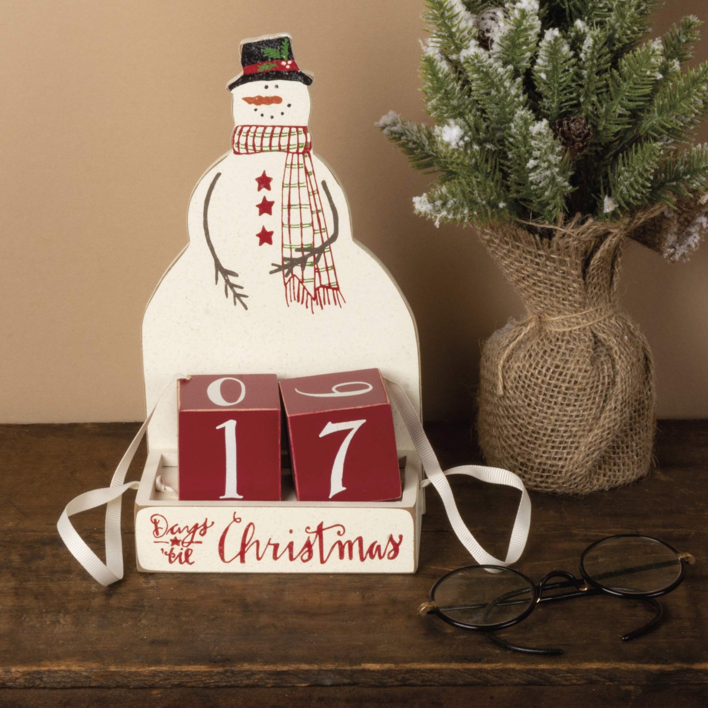 Primitives by Kathy Christmas Countdown Wood Blocks Set, Snowman, 3 Piece