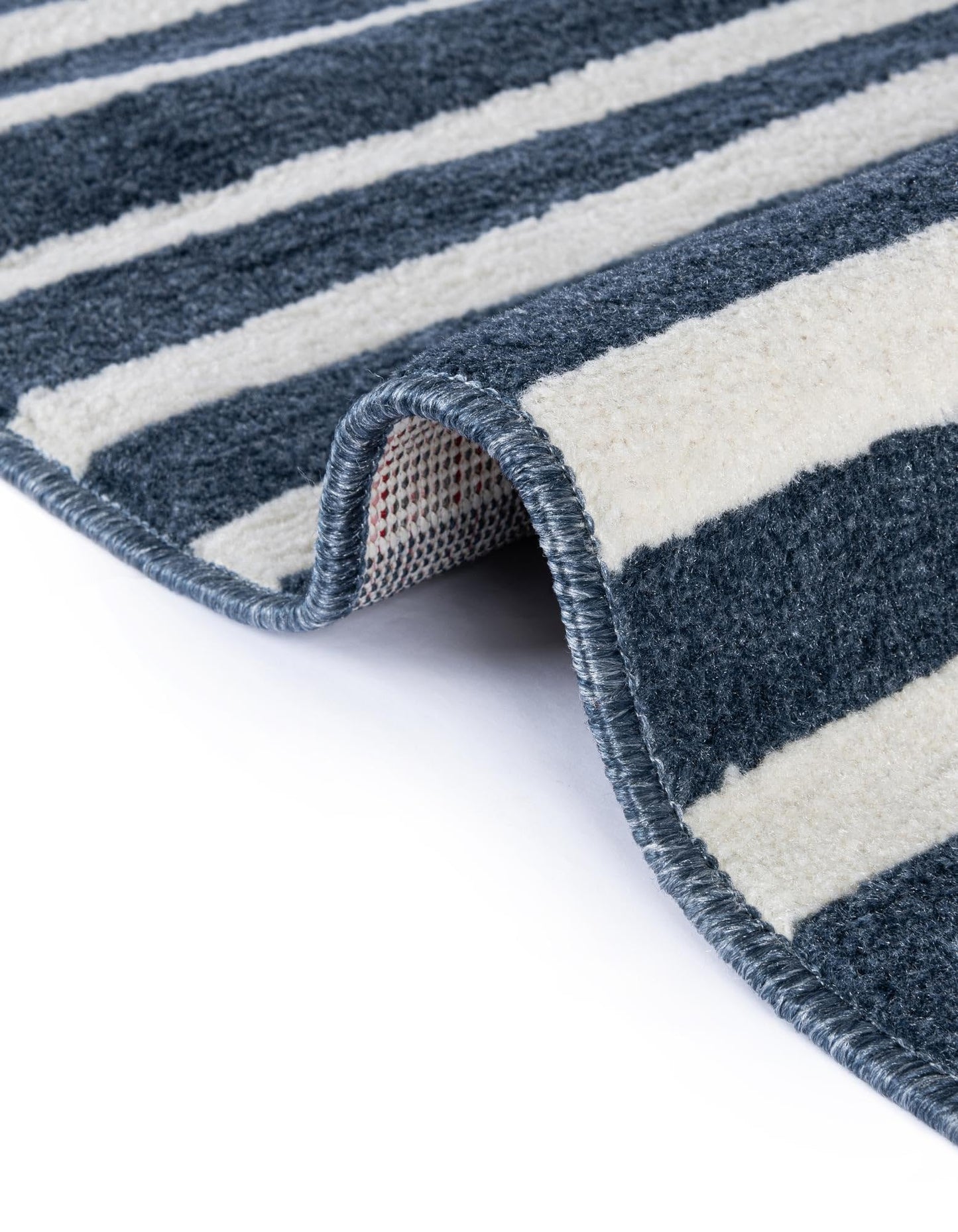 Rugs.com - Oslo Rug – 8 Ft Square Blue Easy-Clean Stain-Resistant Area Rug – Modern Geometric Striped Design for Living Room, Bedroom, Home Office